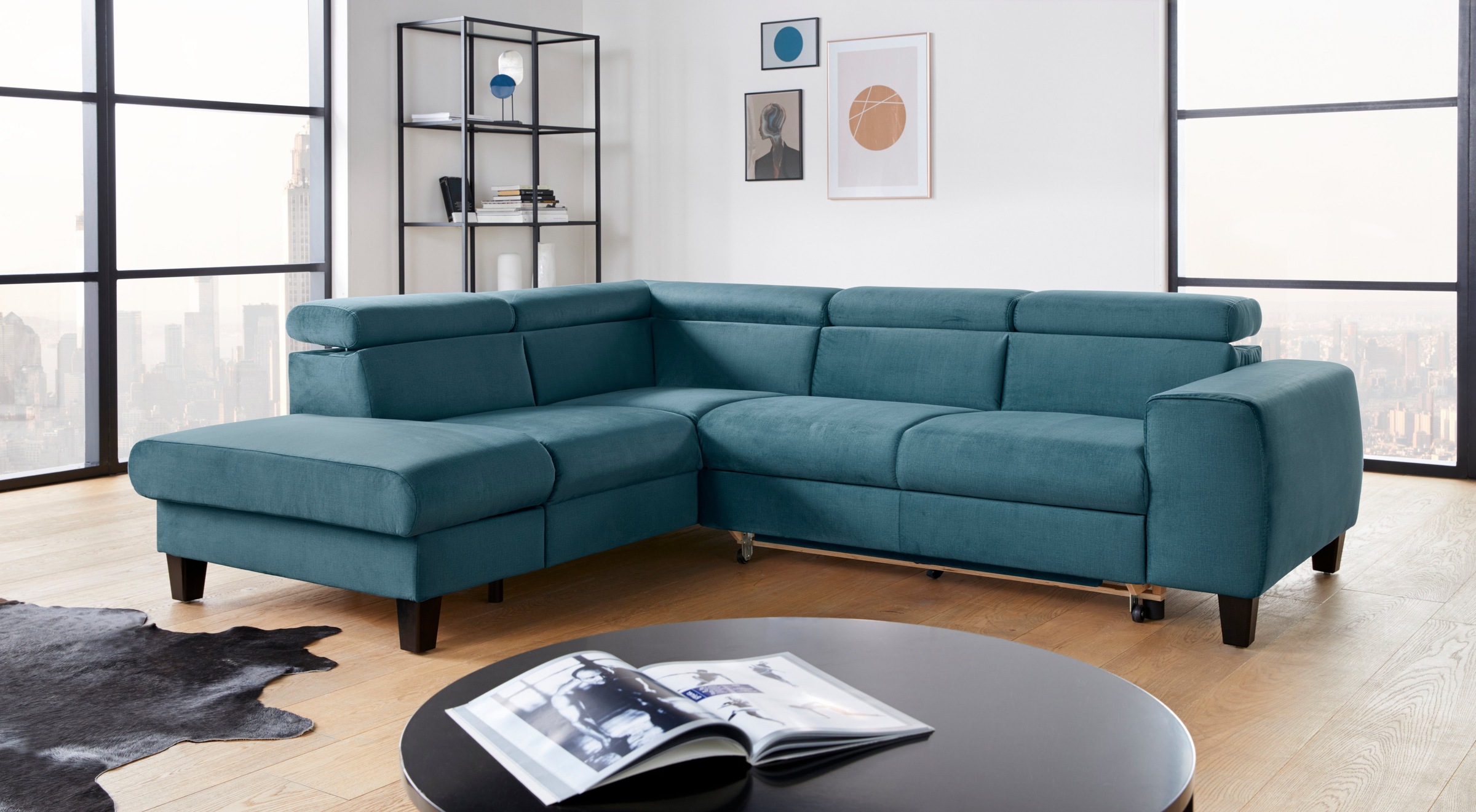 COTTA Polstergarnitur »Morven L-Form«, (Set), Set bestehend aus: Ecksofa mit Kopfteilverstellung & Hocker
