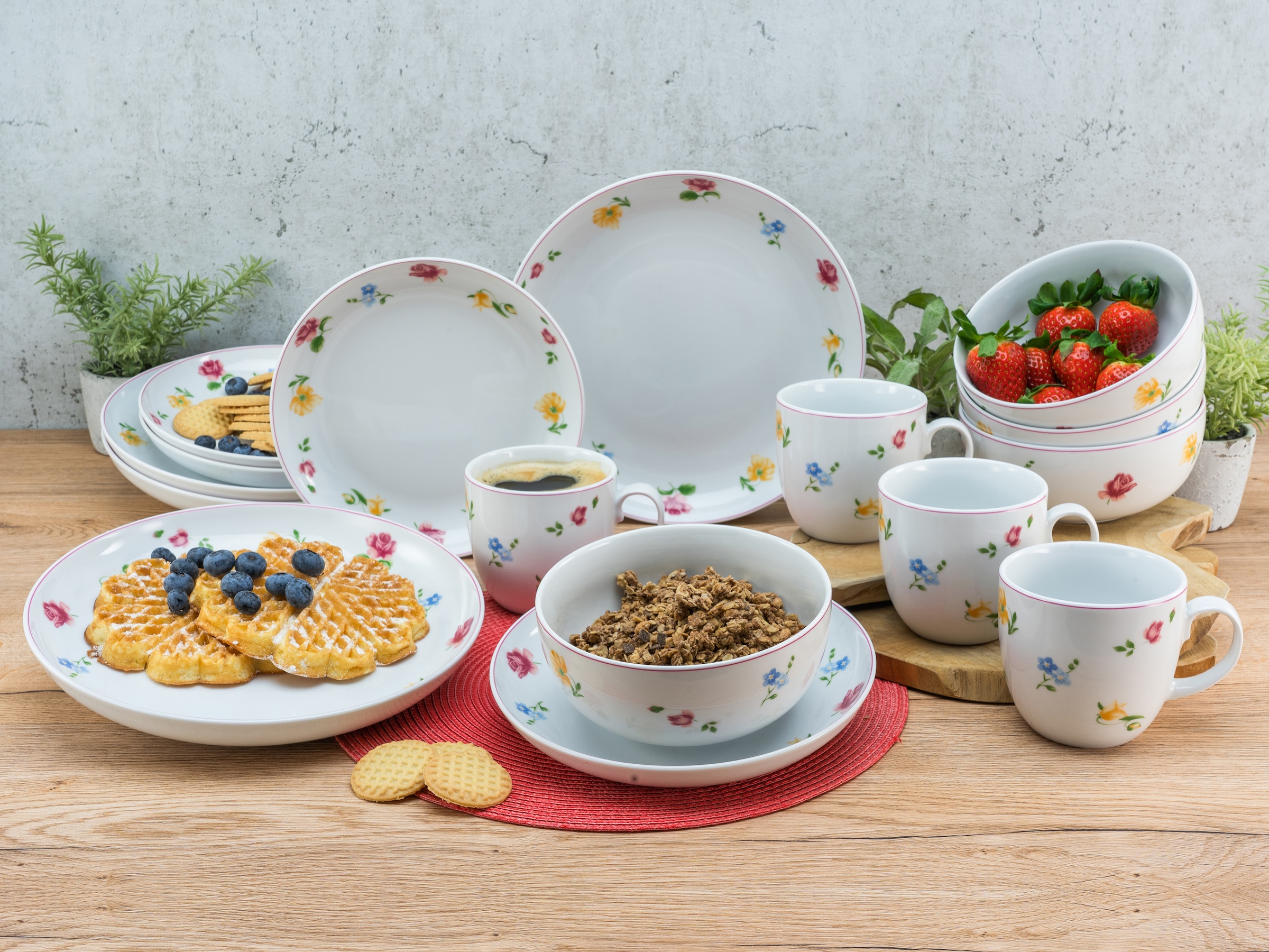 CreaTable Kombiservice »Geschirr-Set Summertime«, (Set, kaufen Personen bei Tafelservice Personen), Set, für 2 für Service, online 2 10 im tlg., Teile, OTTO und 10 Streublümchen-Dekor, Kaffeeservice