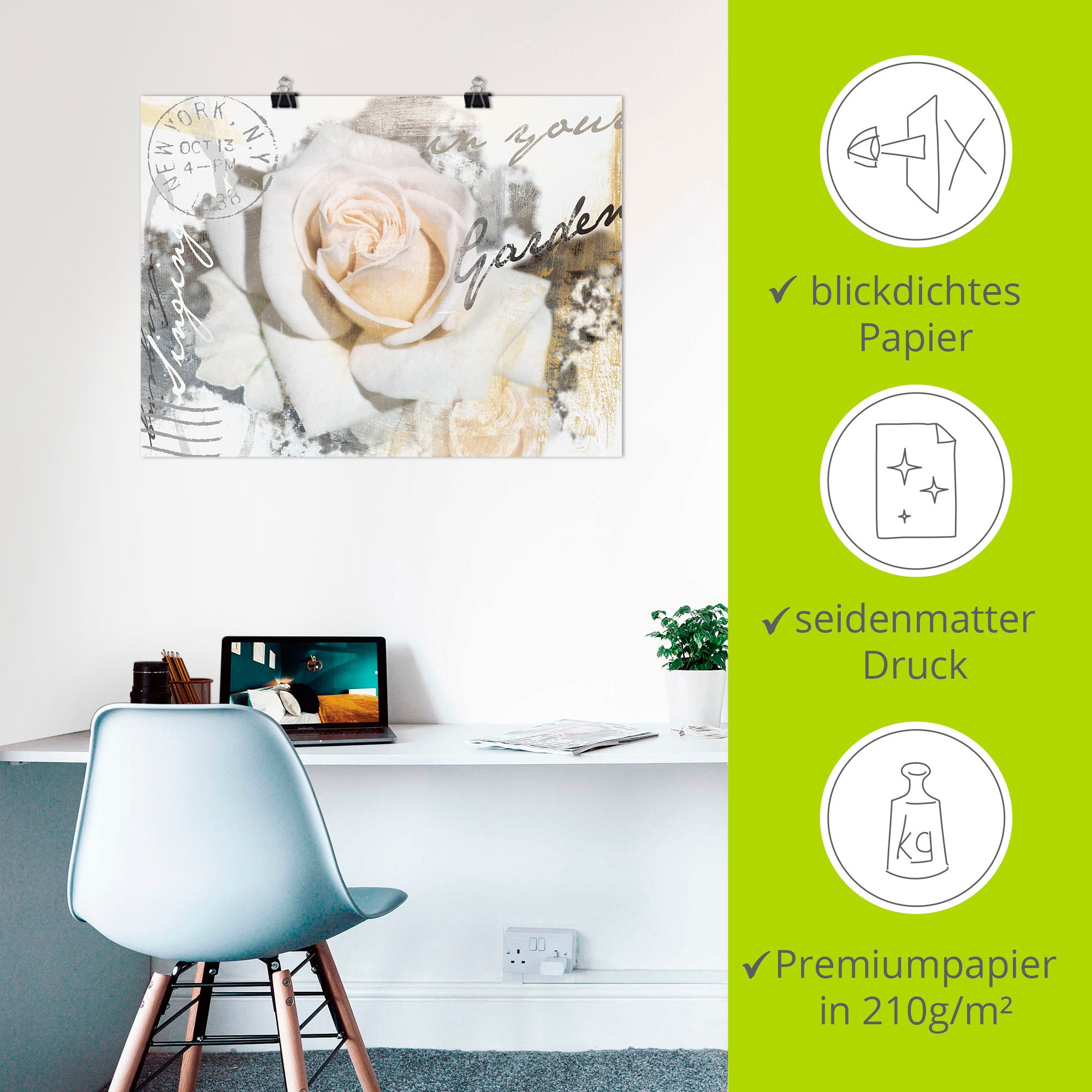 Artland Wandbild »In Buchstaben - Rose«, Blumen, (1 St.), als Leinwandbild, Poster, Wandaufkleber in verschied. Größen
