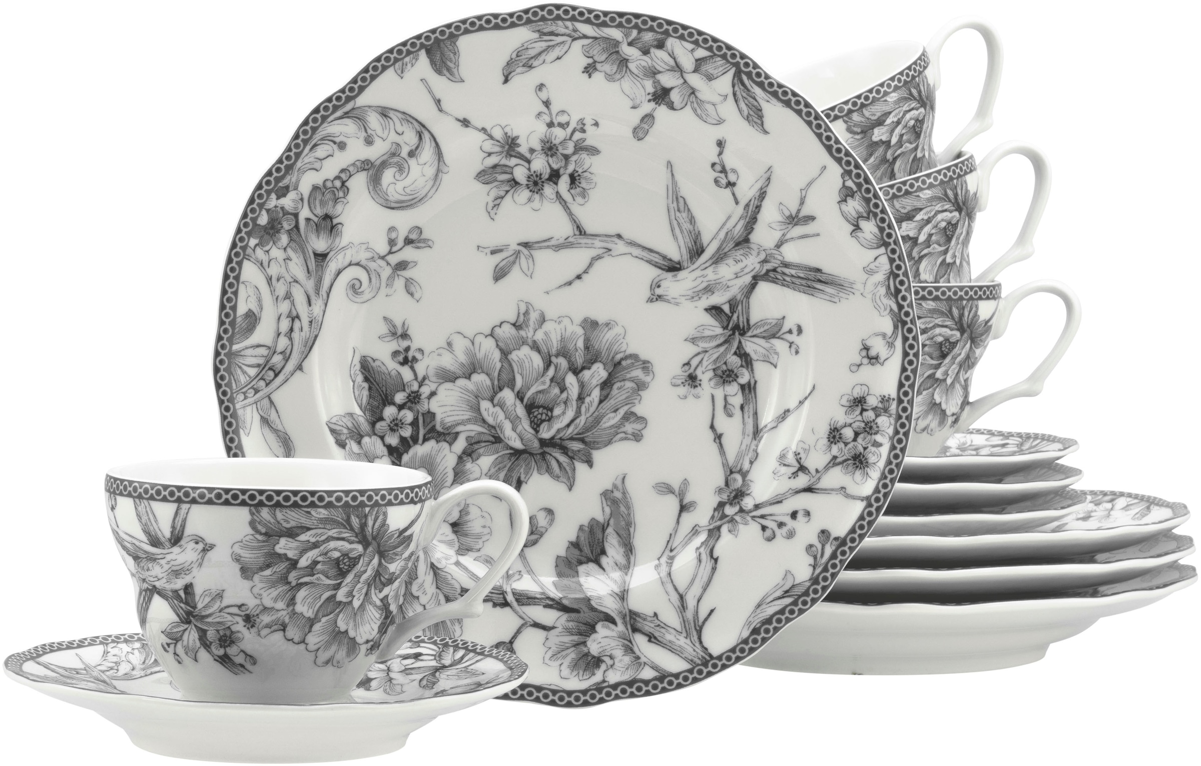 CreaTable Kaffeeservice »Adelaide, Service 12-tlg.« Nostalgischer Vintage Dekor, Elegante Form