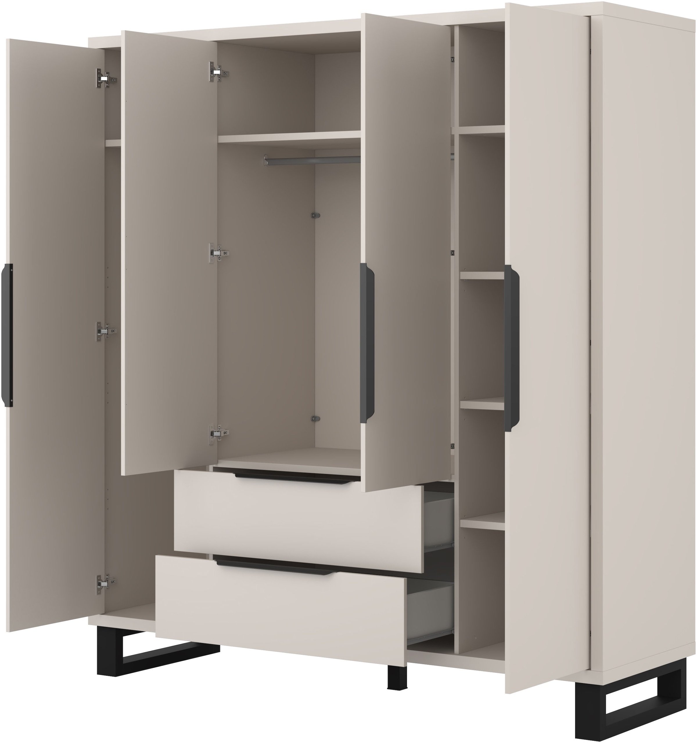 Home affaire Drehtürenschrank »Bronne,Breite 191 cm, Kleiderschrank inclusive Innenausstattung« Kleiderschrank, 2 Schubkästen, Metallgriffe, Garderobe