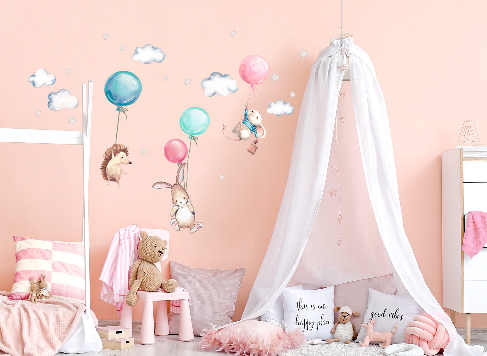 little DECO Wandtattoo »Little Deco Wandtattoo Igel Maus und Hase mit Luftballon«