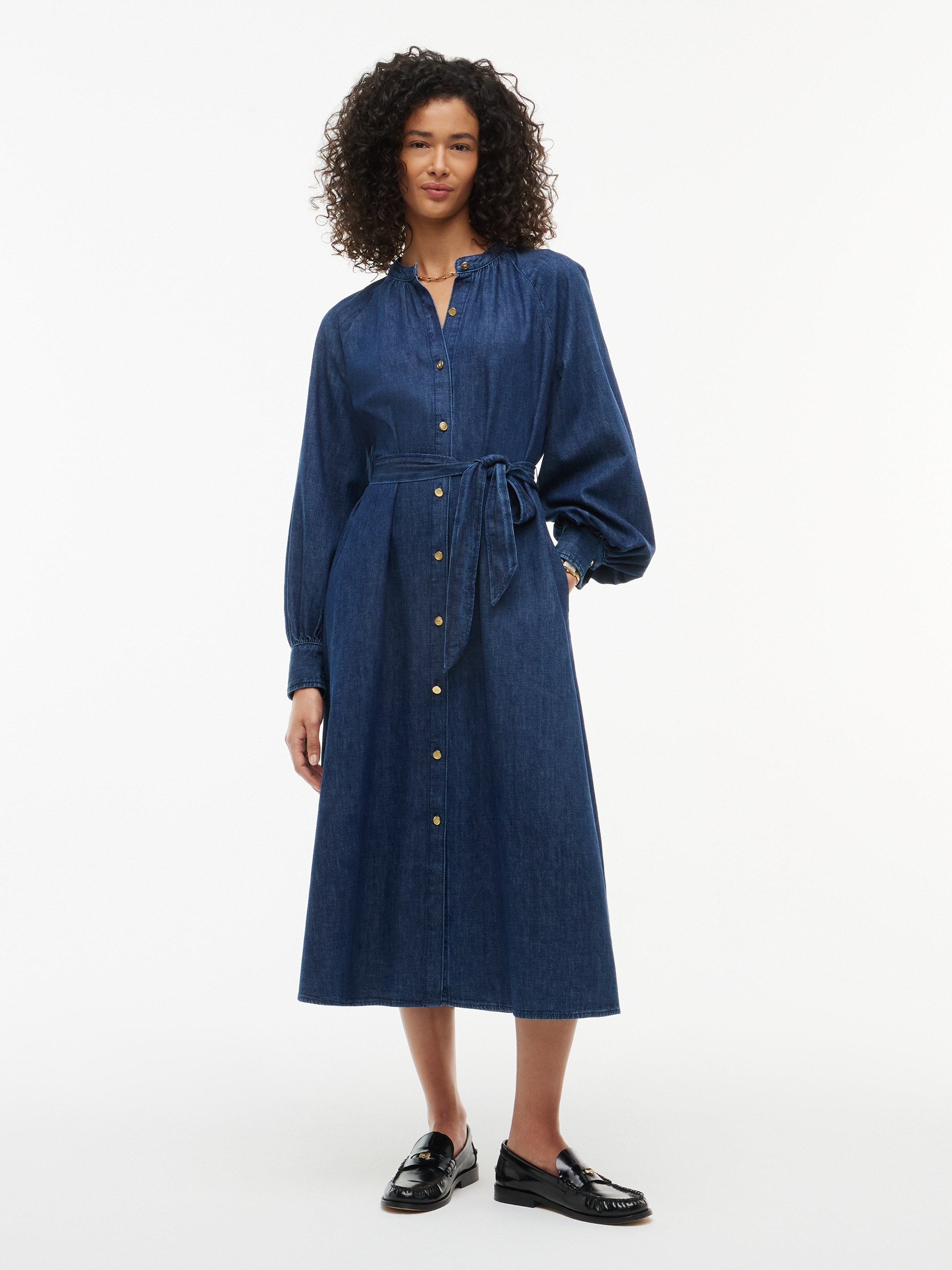 Tommy Hilfiger Jeanskleid »GATHERED MIDI DRESS MYF« Baumwoll-Denim