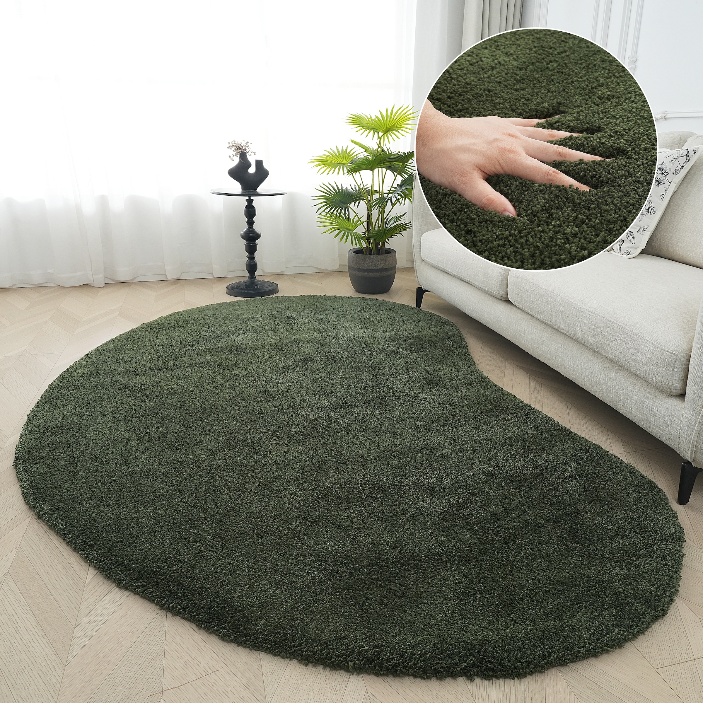 LeGer Home by Lena Gercke Hochflor-Teppich »Halrum, einfarbig, besondere Form, modern« organische Form, bean shape, kuschelig, Wohnzimmer, Schlafzimmer