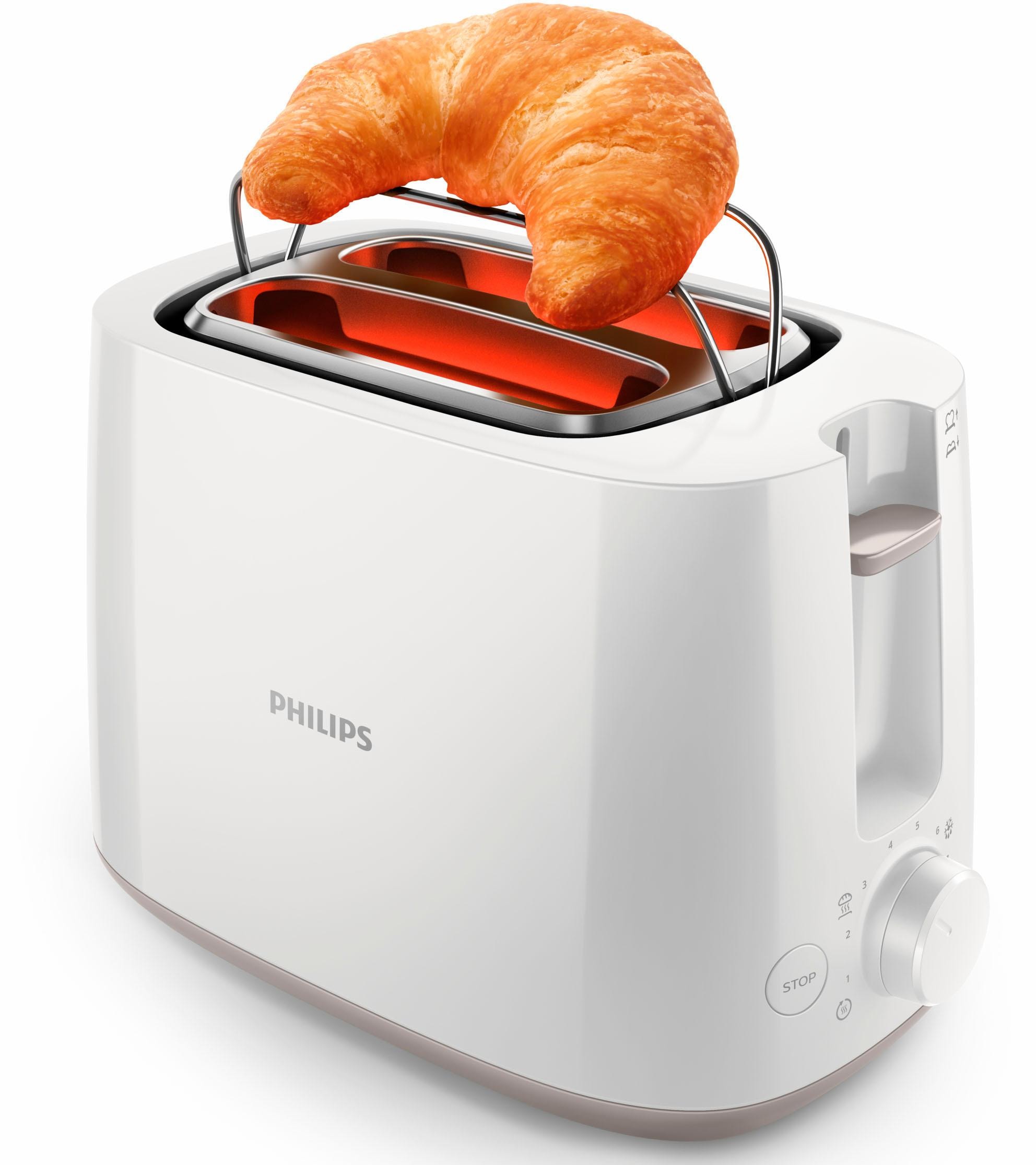 Philips Toaster »HD2581/00«, 2 kurze Schlitze, 830 W, integrierter  Brötchenaufsatz, weiss bei OTTO