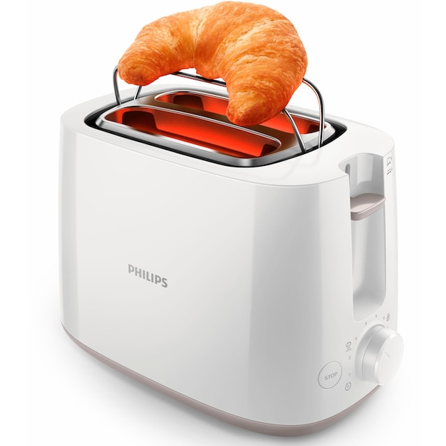 Philips Toaster »HD2581/00«, 2 kurze Schlitze, 830 W, integrierter  Brötchenaufsatz, weiss bei OTTO