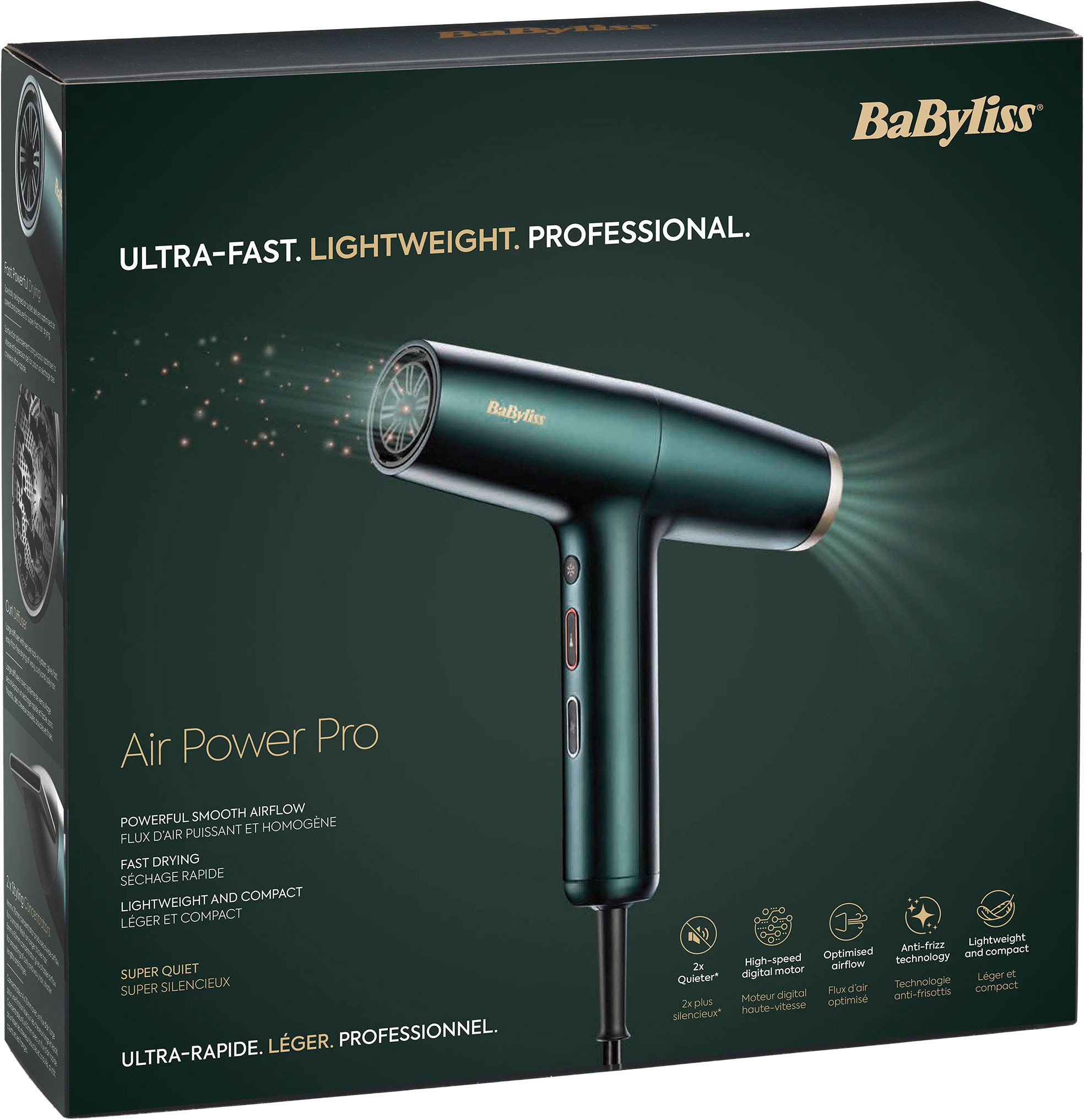 BaByliss Haartrockner »BaByliss  Air Power Pro Profi-Haartrockner, D6555DE« 1.600 W 3 Aufsätze Hochgeschwindigkeits-Digitalmotor , Leicht, Föhn mit 3 Aufsätzen