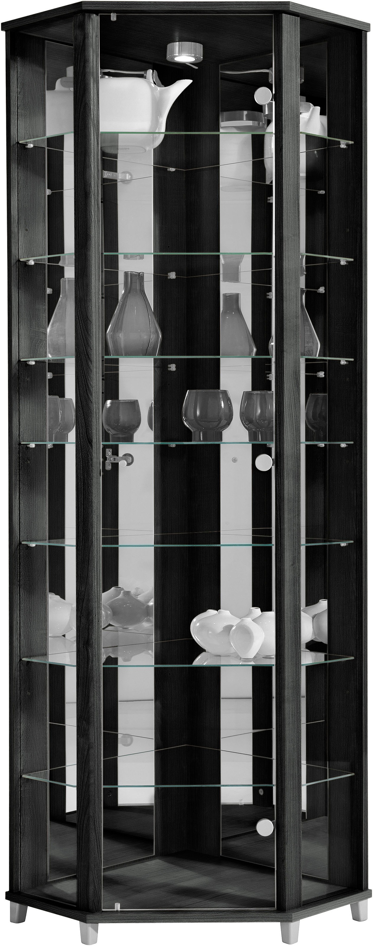 fif möbel Eckvitrine »TRIO Höhe ca. 172 cm, ink. Beleuchtung« Eckvitrine/Glasvitrine 1x Glastür, perfekt für Sammler, Sammlervitrine