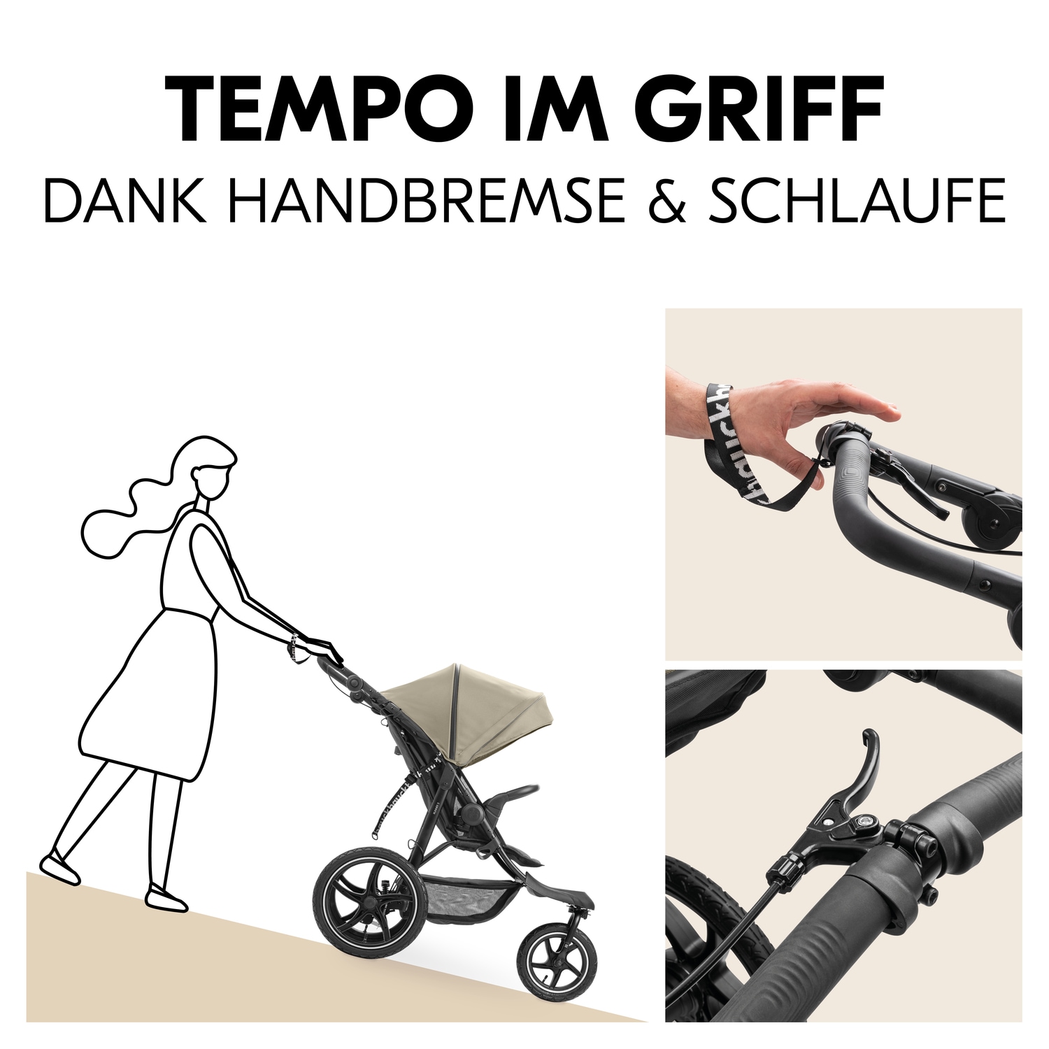 Hauck Dreirad-Kinderwagen »Runner 3, olive«, 22 kg, mit XXL-Lufträdern und Handbremse; bis 22 kg beslastbar