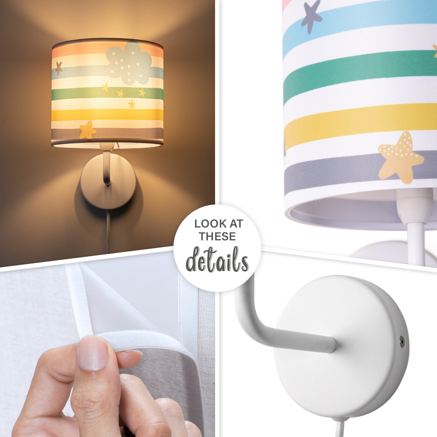 Paco Home Wandleuchte »Tweet 462«, 1 flammig, Leuchtmittel E14 | ohne Leuchtmittel, Lampe Kinderzimmer Stecker âˆ…18cm Streifen Regenbogen Bunt E14