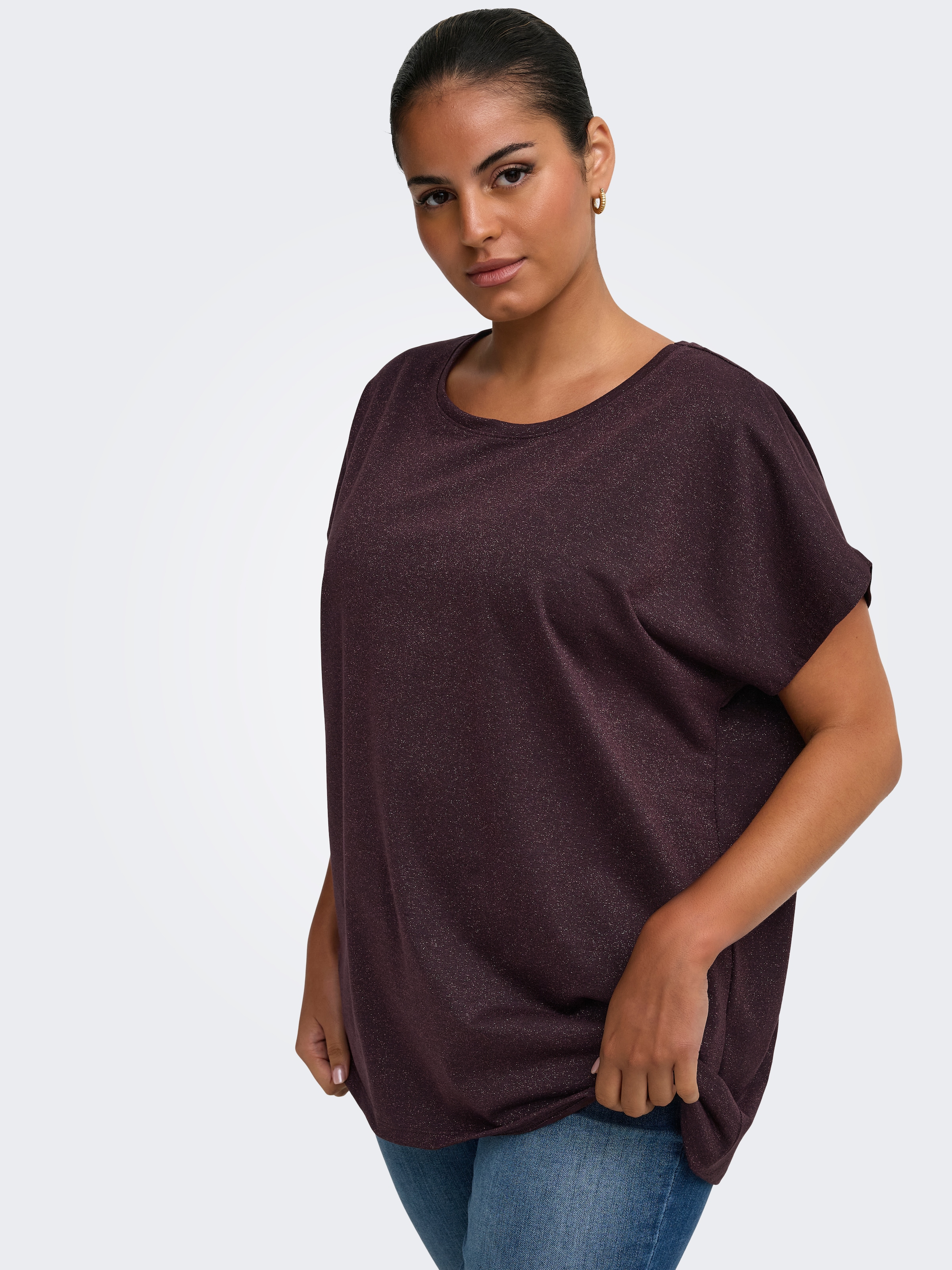 ONLY CARMAKOMA Kurzarmshirt »CARMOSTER GLITTER S/S TOP JRS NOOS« Viskosemischung, regular fit