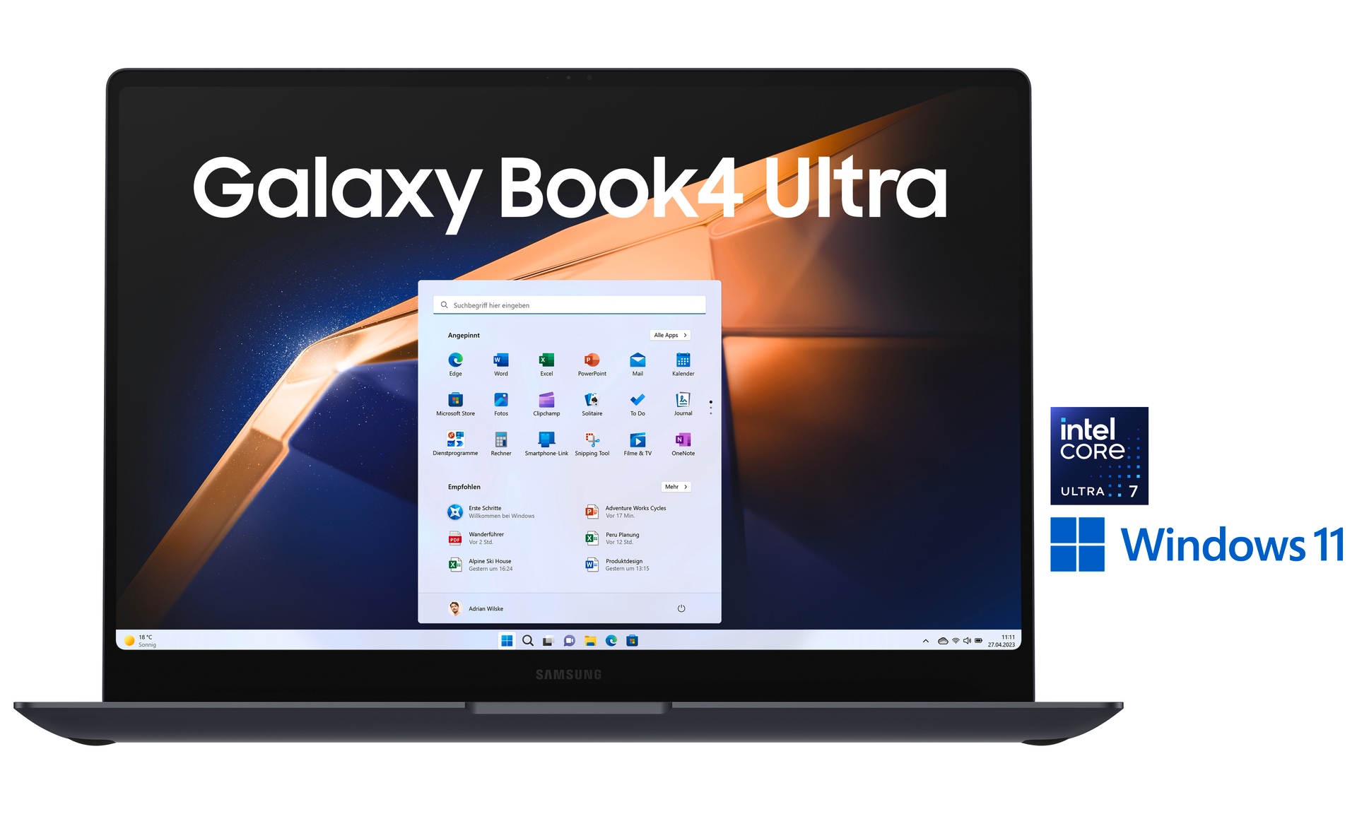 Samsung Notebook »NP960X Galaxy Book4 Ultra 16''«, 40,6 cm, / 16 Zoll, Intel, Core Ultra 7, GeForce RTX, 512 GB SSD, Intel Core Ultra 7 Prozessor, 16 GB + 512 GB