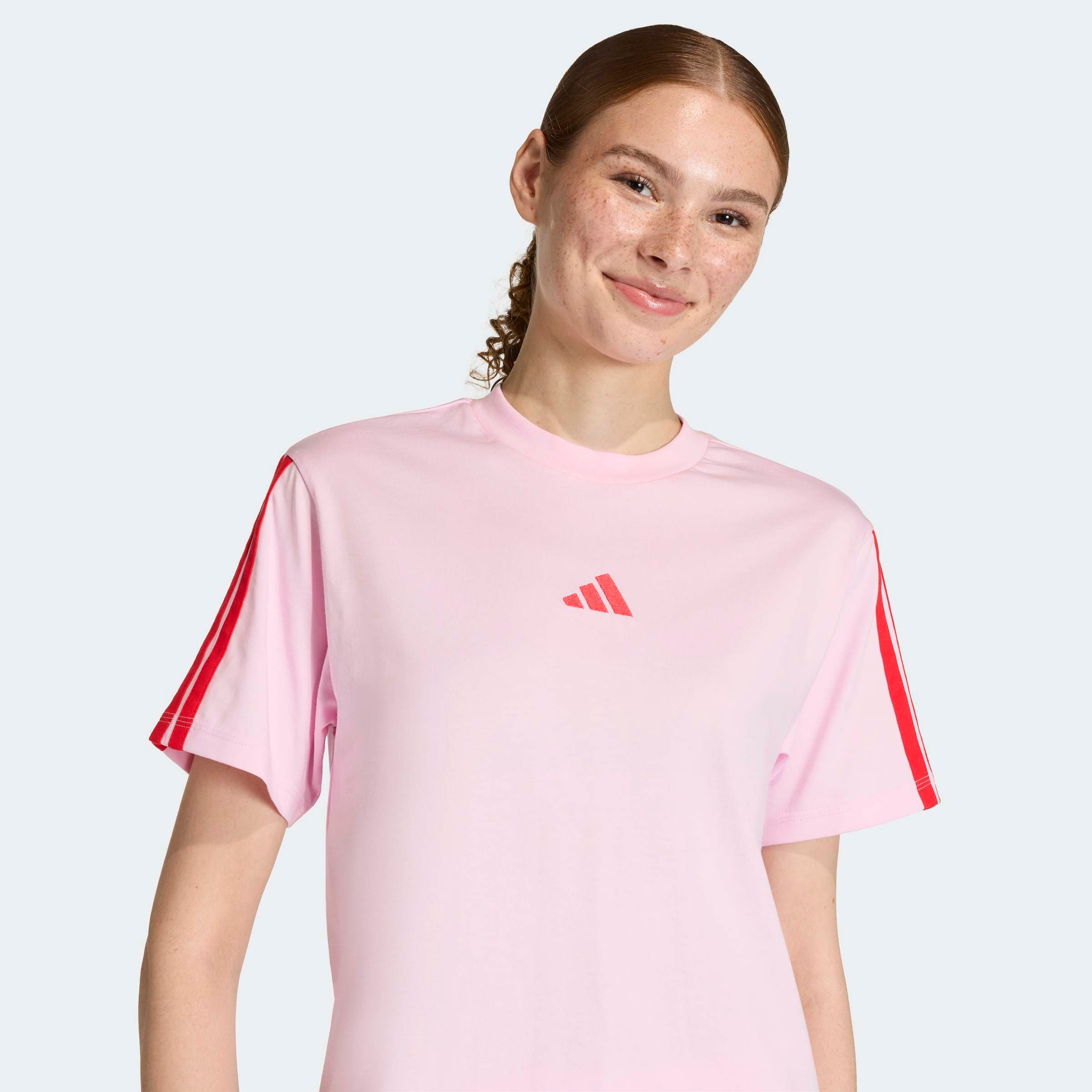 adidas Sportswear T-Shirt »ESSENTIALS 3-STREIFEN COTTON« klassische 3-Streifen an den Ärmeln, ohne Verschluss