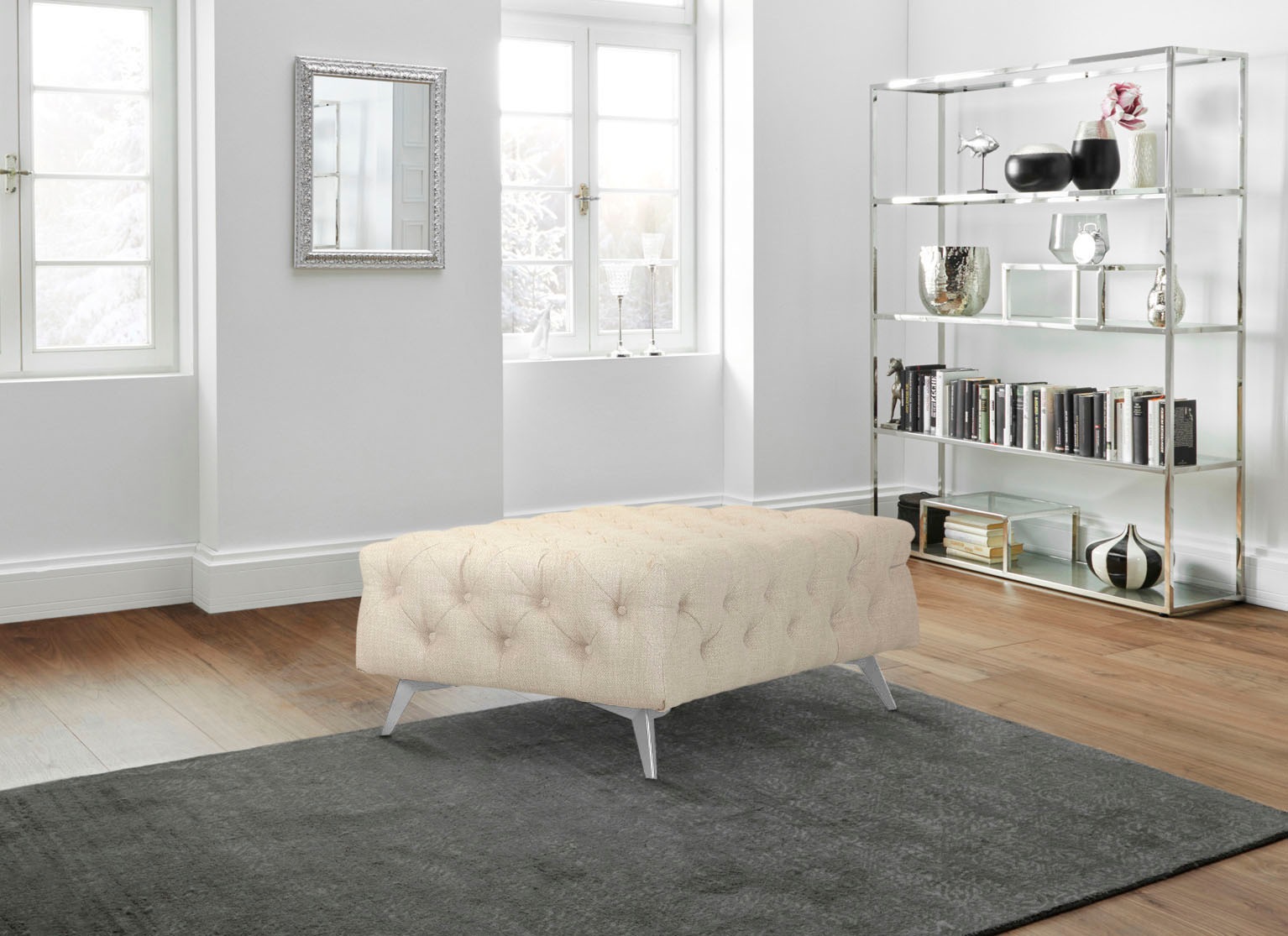 Leonique Polsterhocker »Glynis« aufwändige Knopfheftung, moderne Chesterfield Optik, Fußfarbe wählbar