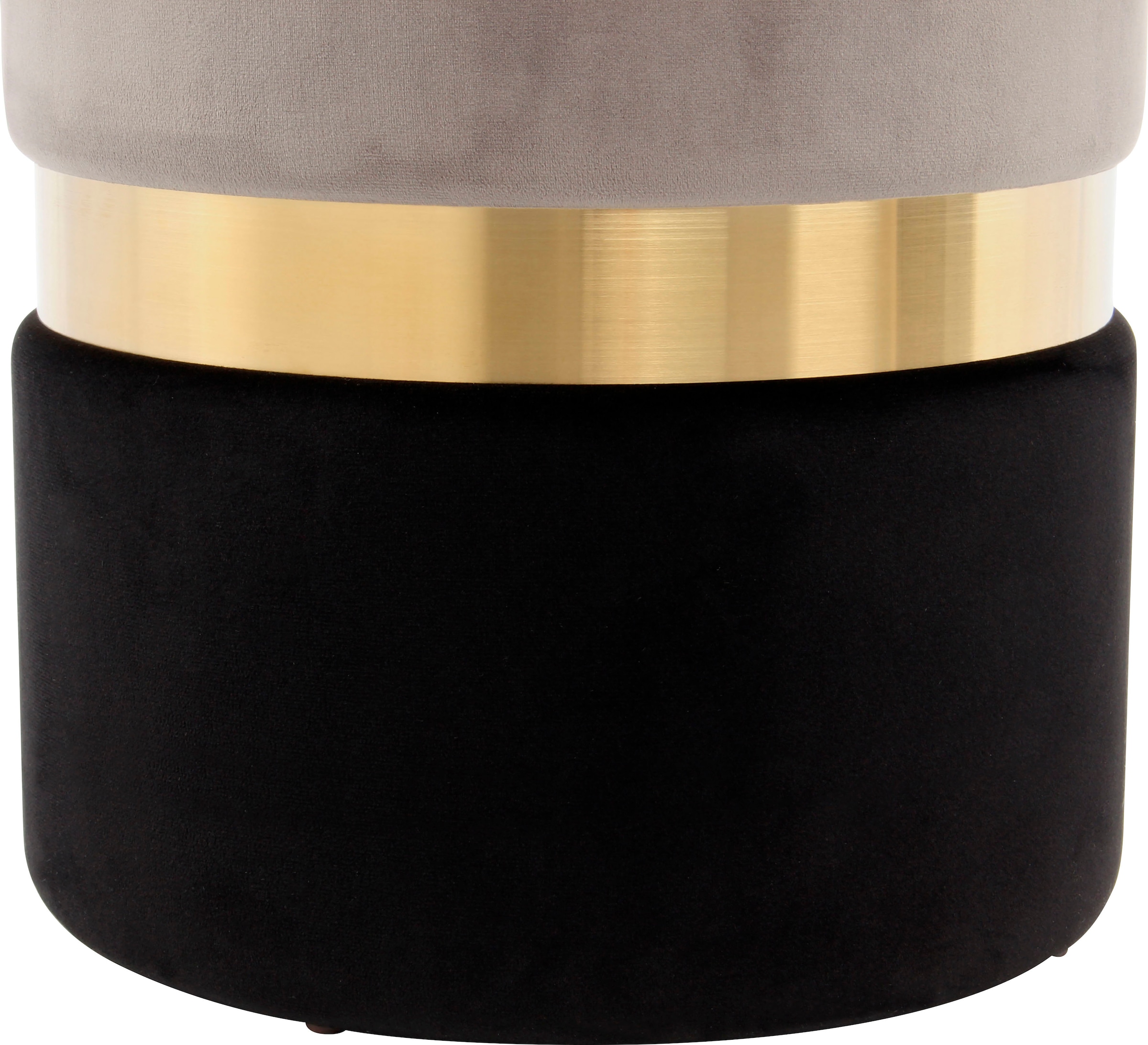 Kayoom Stauraumhocker »Hocker Zora 125 2er-Set, samtweicher Stoffbezug,runde elegante Form«, (Set, 2 St.), edles Design mit Metallring, gepolstert, mit Stauraum