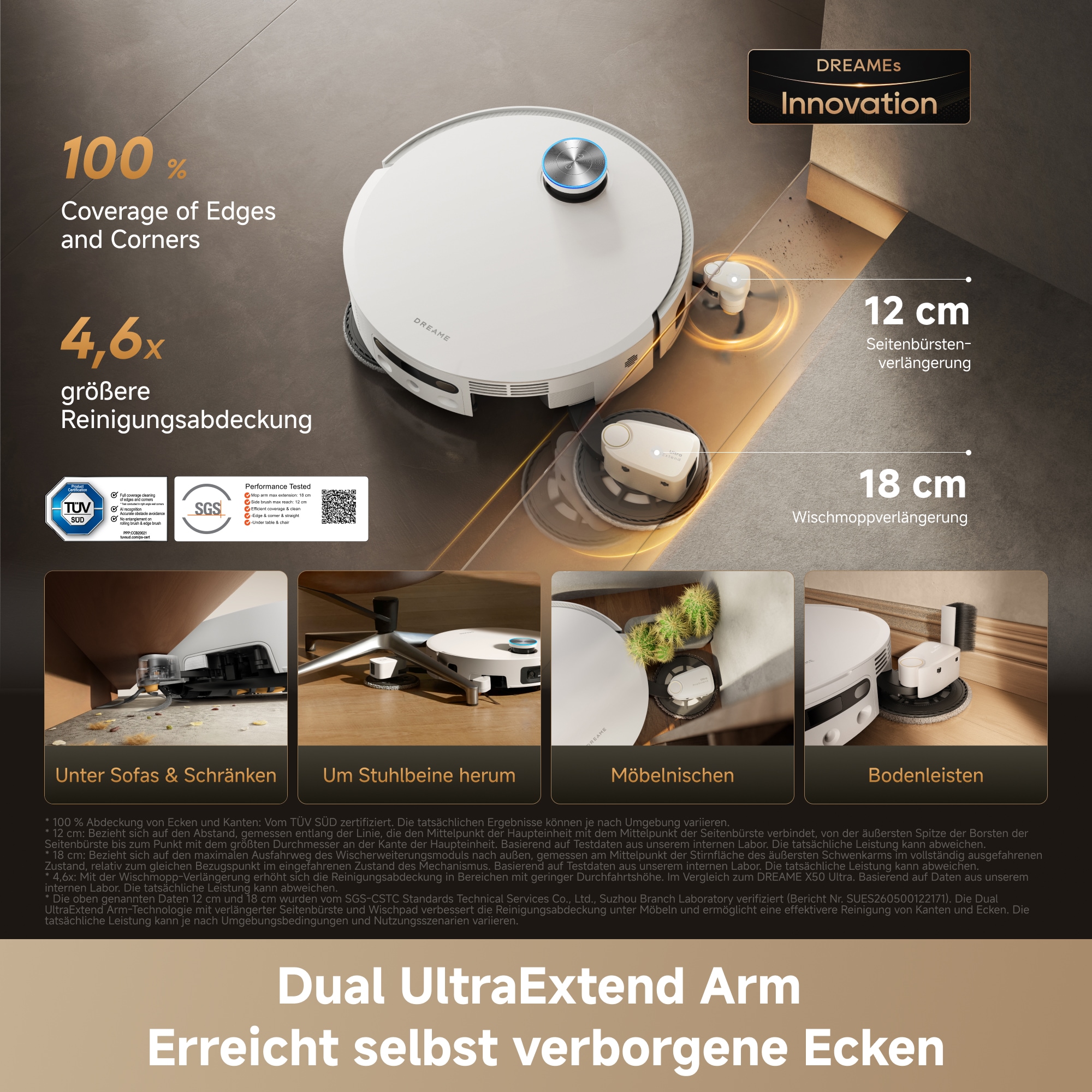 Dreame Saugroboter »X60 Pro Ultra Complete« ausfahrbahre Wisch-Pads, 40°C-Heißwischen, All-in-One-Basisstation
