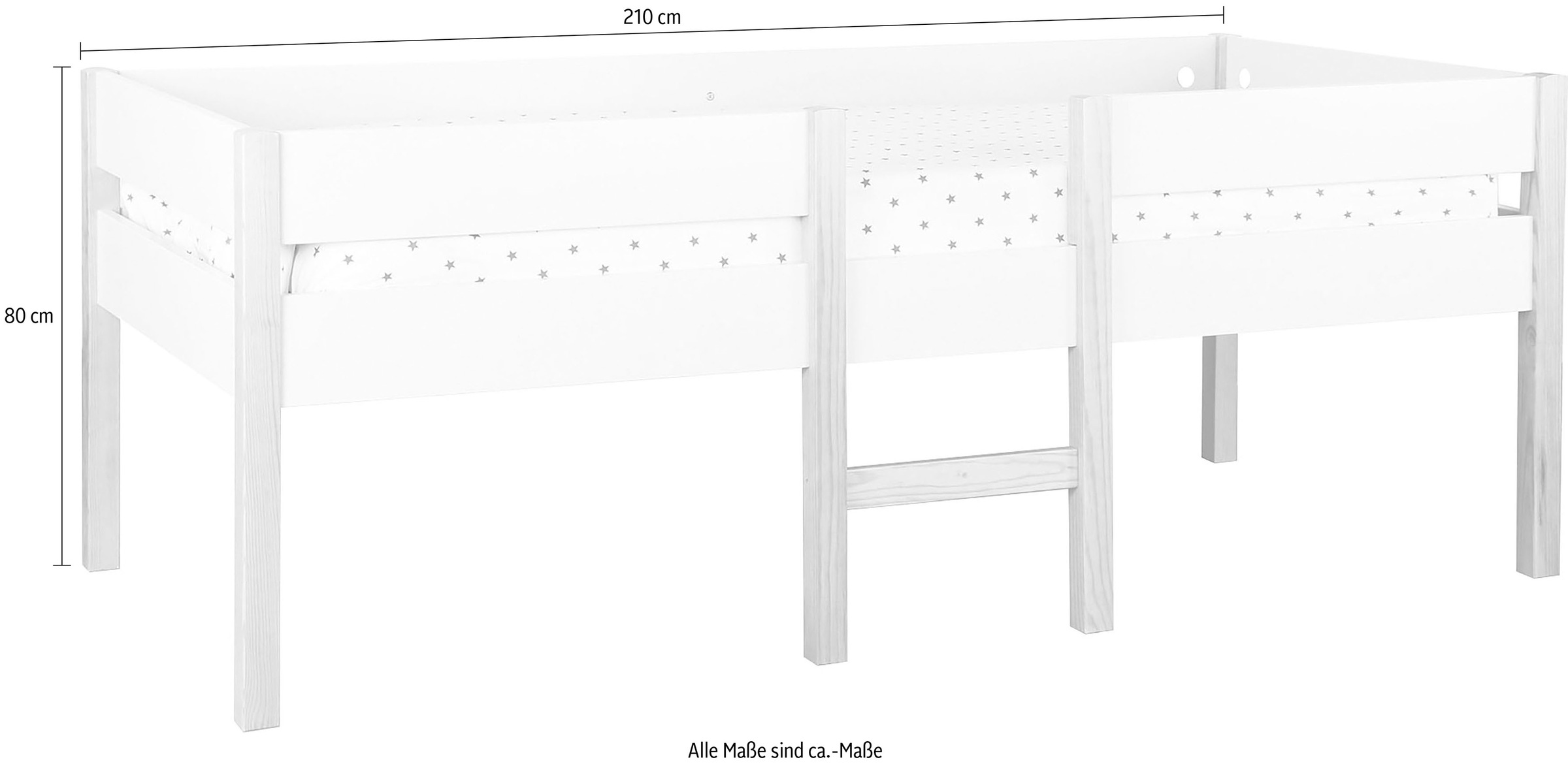 Lüttenhütt Hochbett »Lizzi«, (5 St., mit Leiter und 2 Schubladen, inkl. Lattenrost), mit Leiter und 2 Schubladen, inkl. Lattenrost