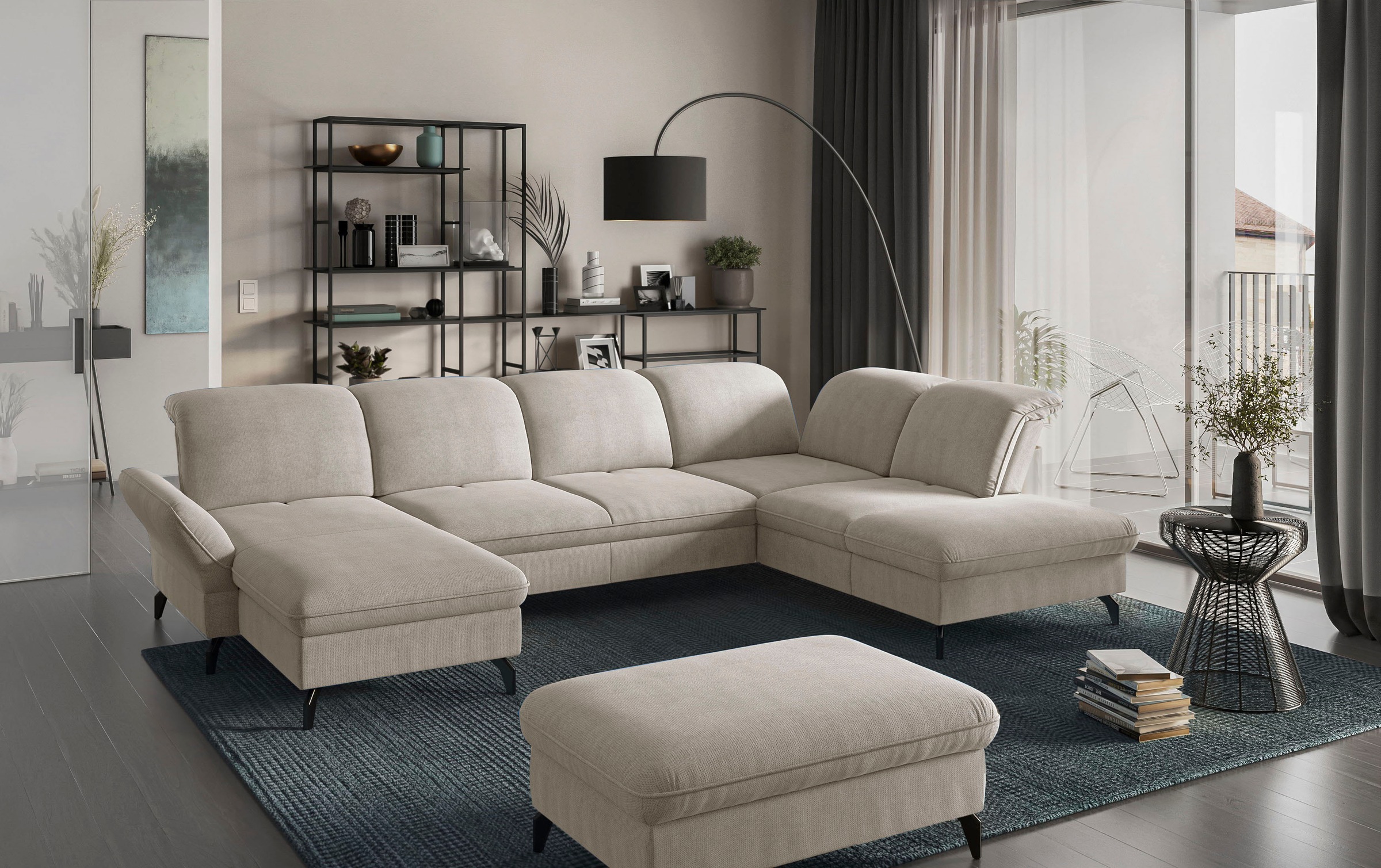 sit&more Wohnlandschaft »Leandro U-Form«, Wahlweise mit Bett-, Kopfteil - und Armlehnfunktion, sowie Bettkasten