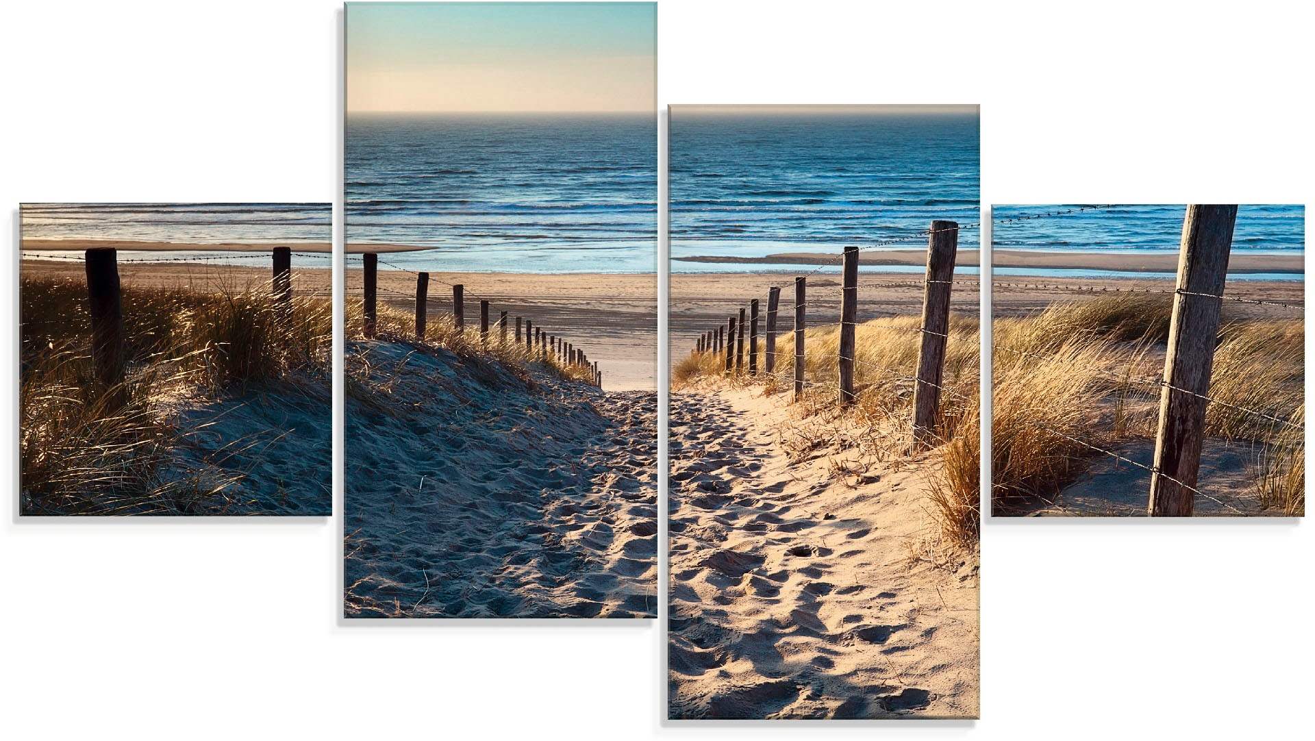 Artland Glasbild »Weg zum Nordseestrand Sonnenuntergang«, Strand, (4 St.)