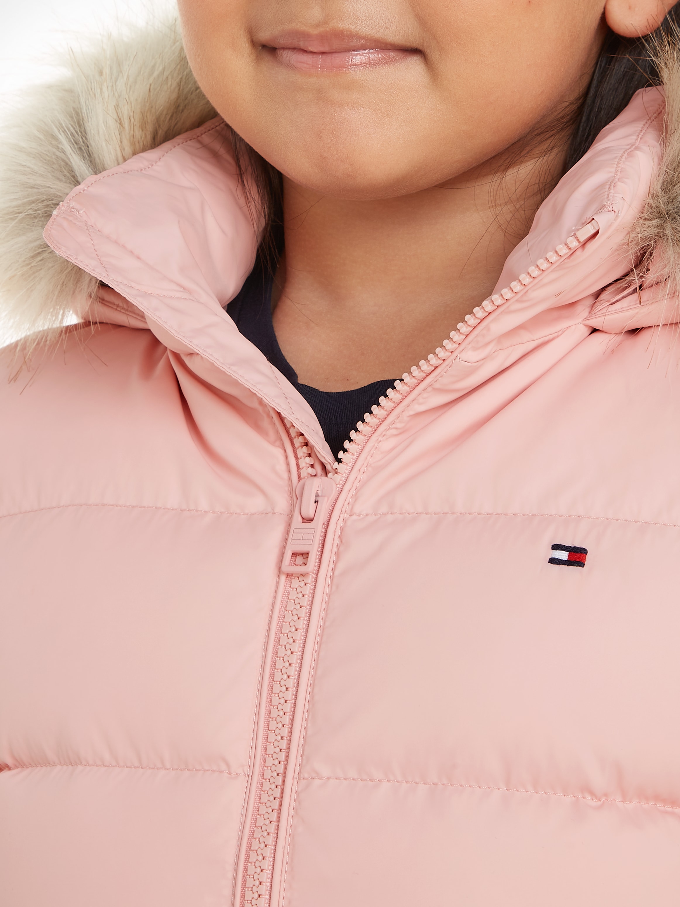 Tommy Hilfiger Steppjacke »ESSENTIAL FUR HOOD JACKET«, mit Kapuze, mit Fellimitat an der Kapuze