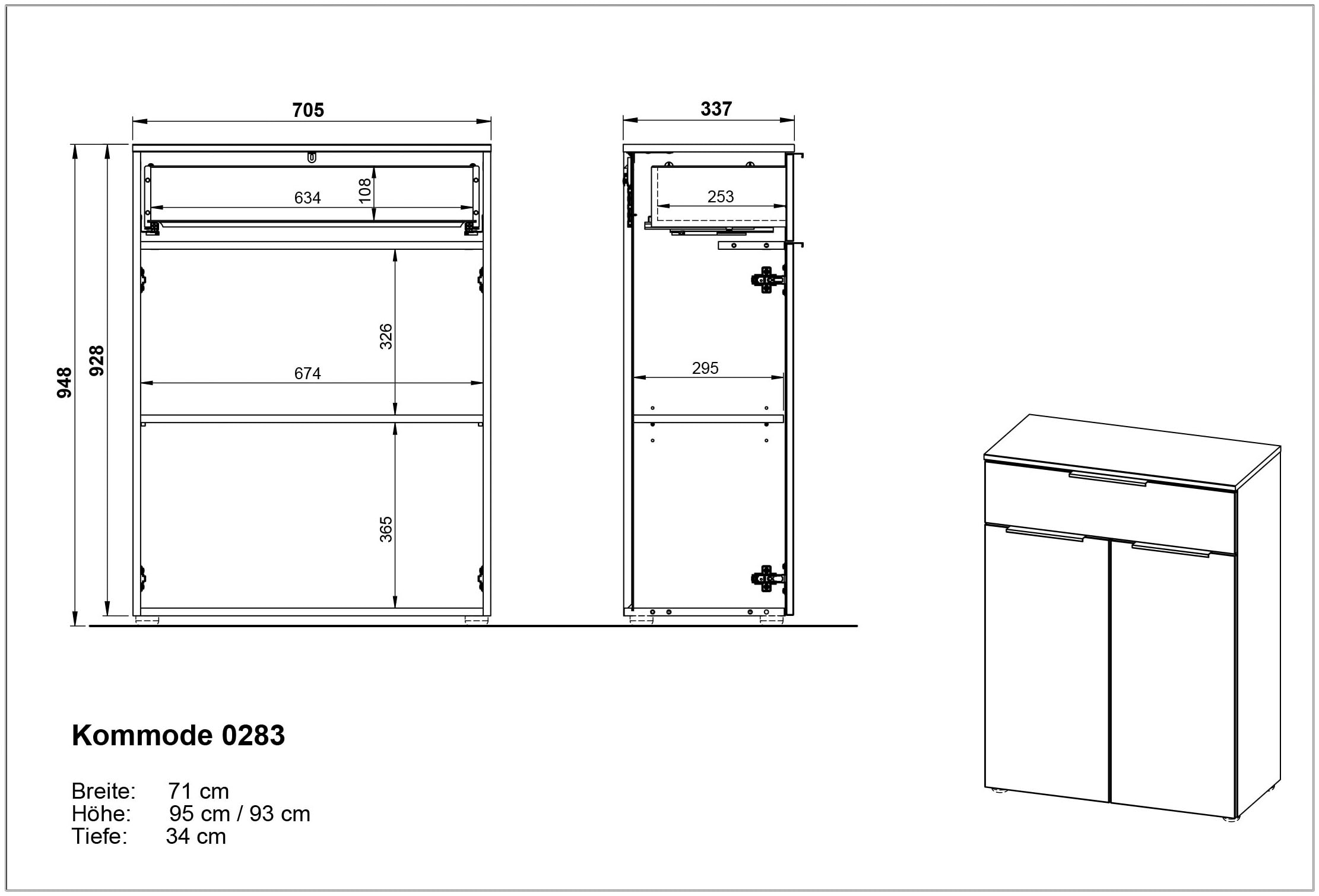 und mit einer Türen,ein Kommode »Crandon«, kaufen Einlegeboden OTTO Schublade verstellbarer 2 Midischrank bei GERMANIA