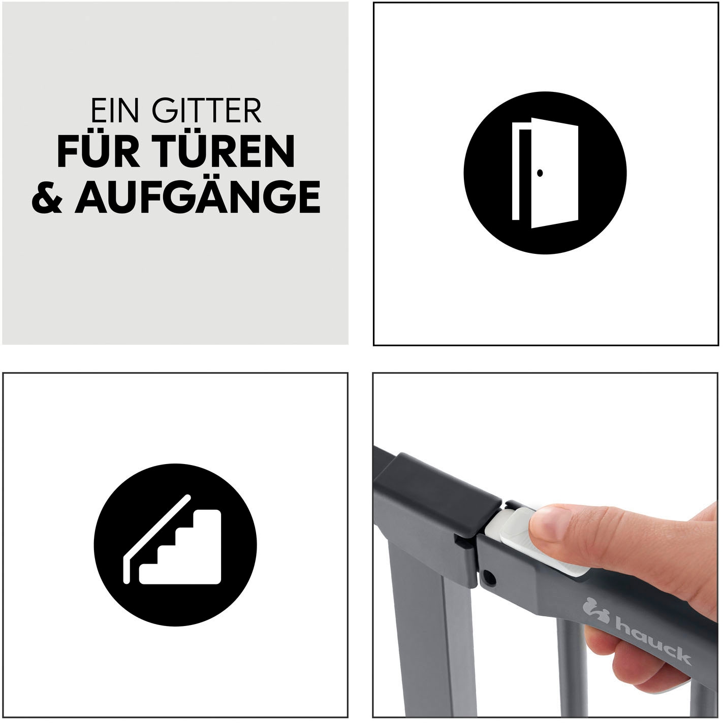 Hauck Türschutzgitter »Clear Step Autoclose 2 Set inklusive Verlängerung 9 cm, Dark Grey«, auch als Treppenschutzgitter verwendbar
