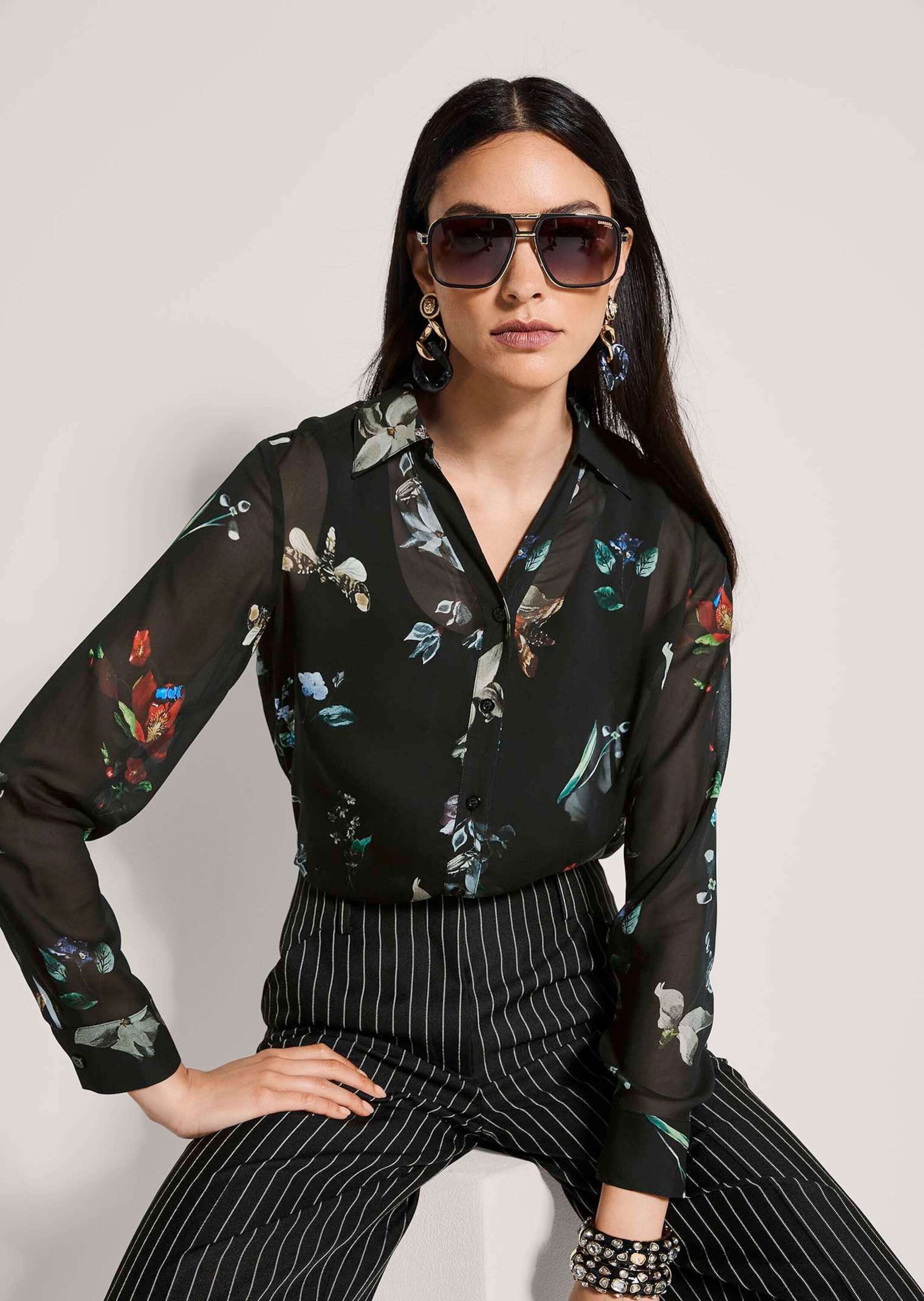 MADELEINE Langarmbluse »Bluse Viskosebluse mit floralem Muster« Durchgehende Knopfleiste