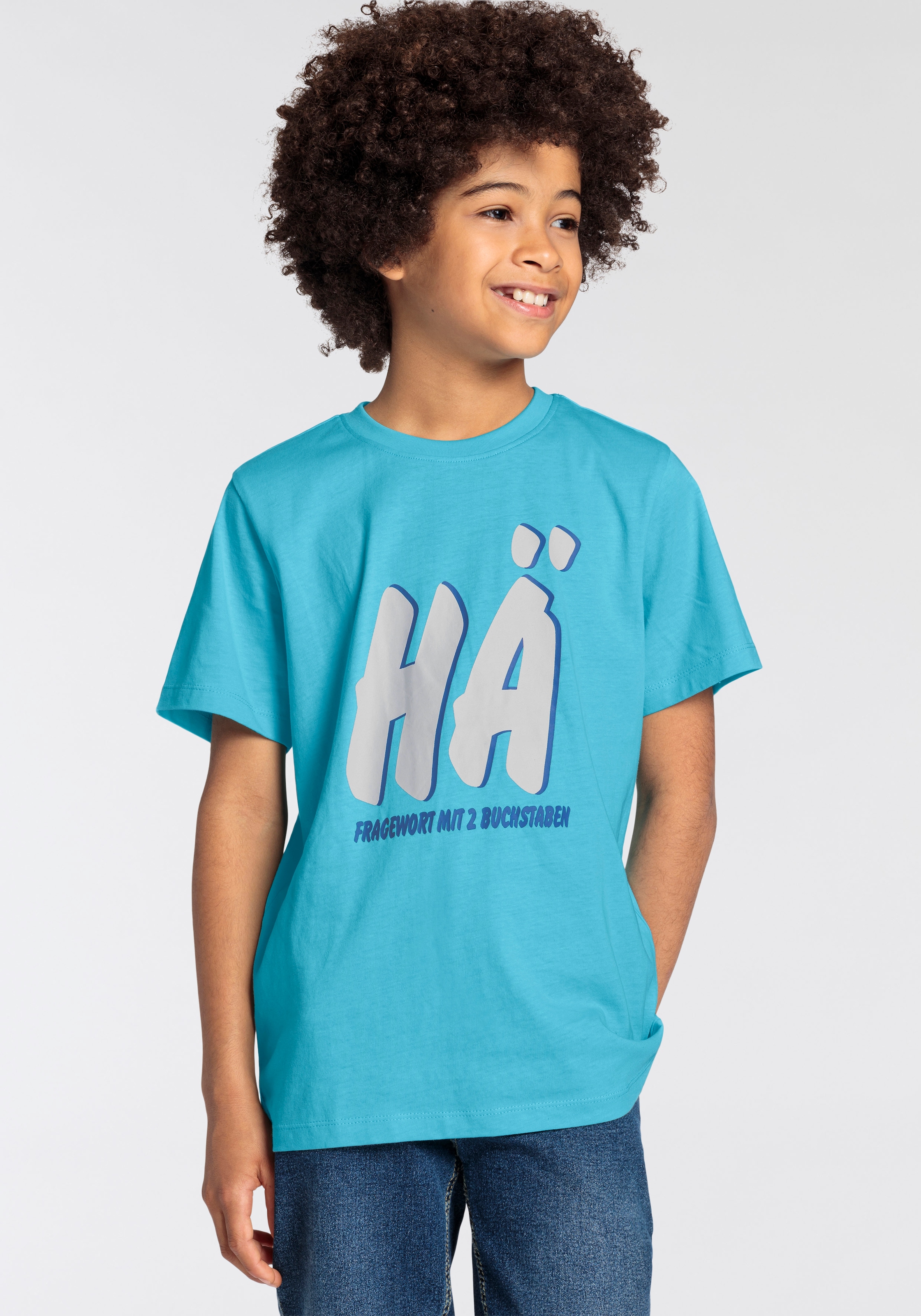 KIDSWORLD T-Shirt »FRAGEWORT MIT 2 BUCHSTABEN«, Kurzarm, Basic Passform, mit Statements/Sprüchen
