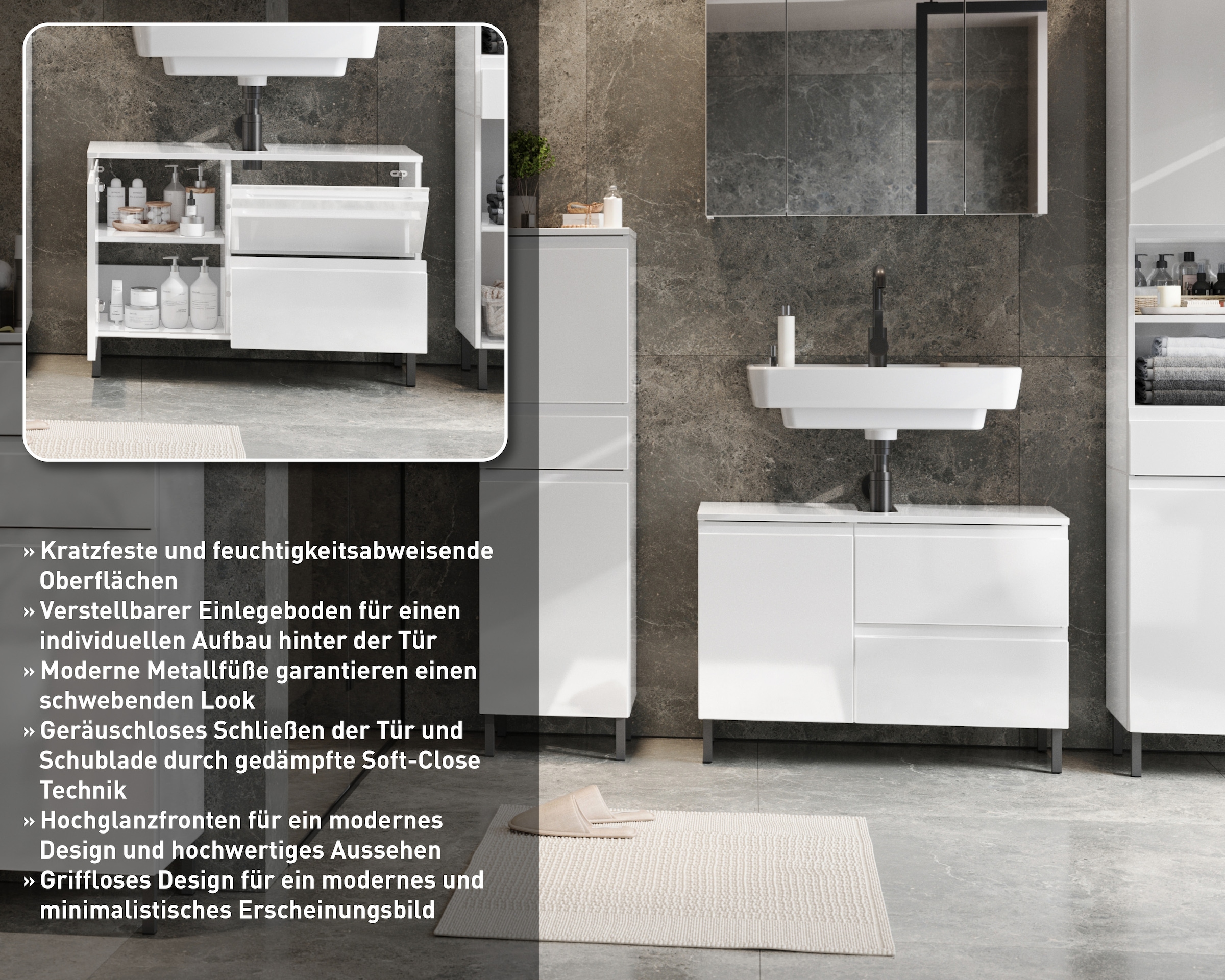 GERMANIA Waschbeckenunterschrank »Scantic«, (1 St.), mit Siphonausschnitt