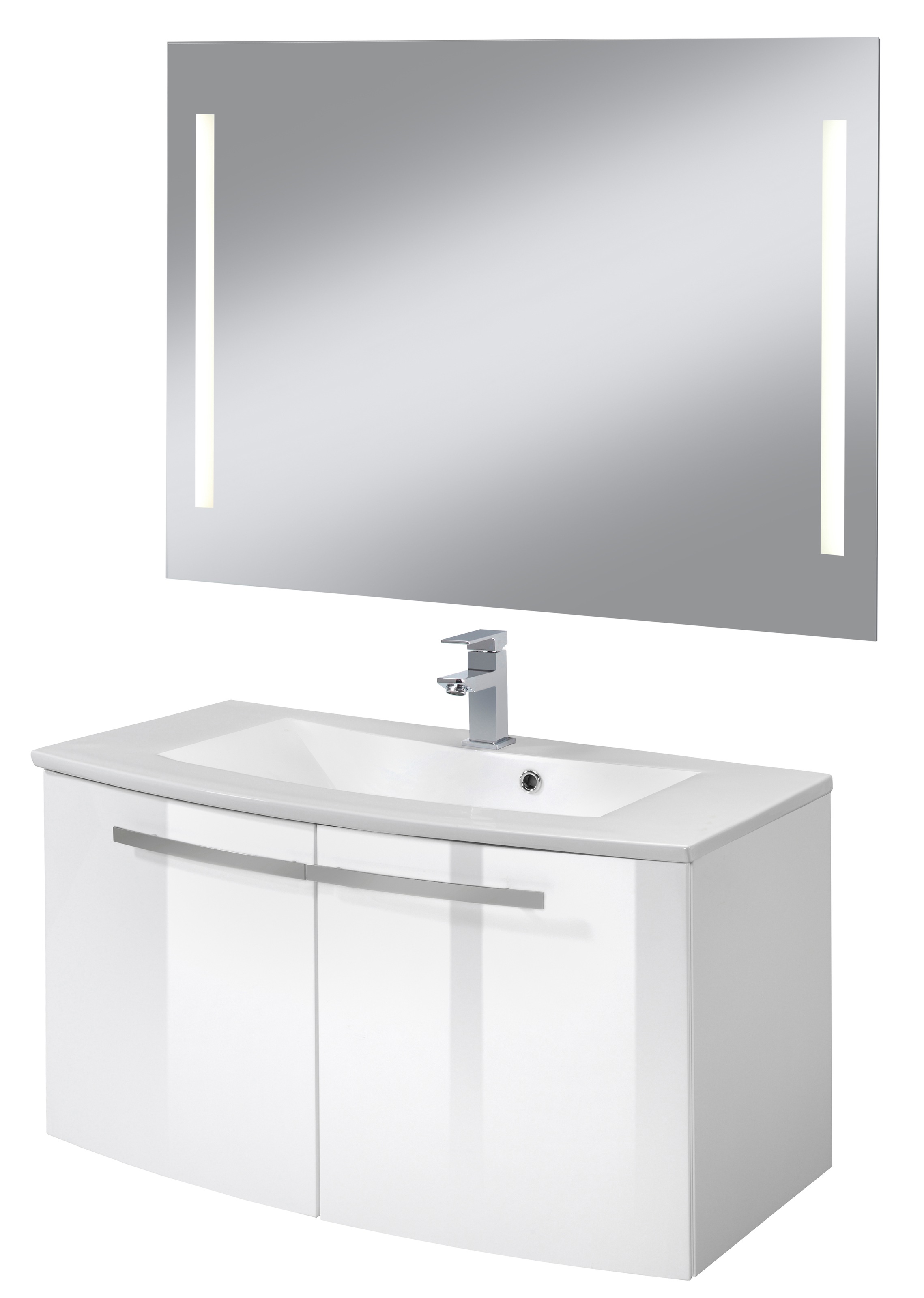 welltime Badmöbel-Set »Hörnum«, (3 tlg.), Breite 90 cm, mit LED-Beleuchtung, gerundete Front