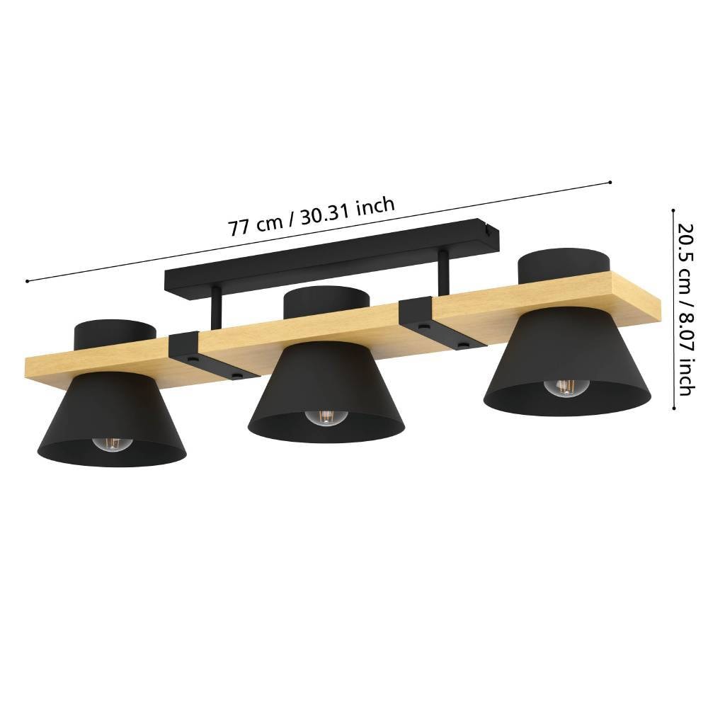 EGLO Deckenleuchte »MACCLES«, 3 flammig, Leuchtmittel E27 | ohne Leuchtmittel, Deckenleuchte, Wohnzimmerlampe, Holz und Metall, Schwarz, Deckenspot