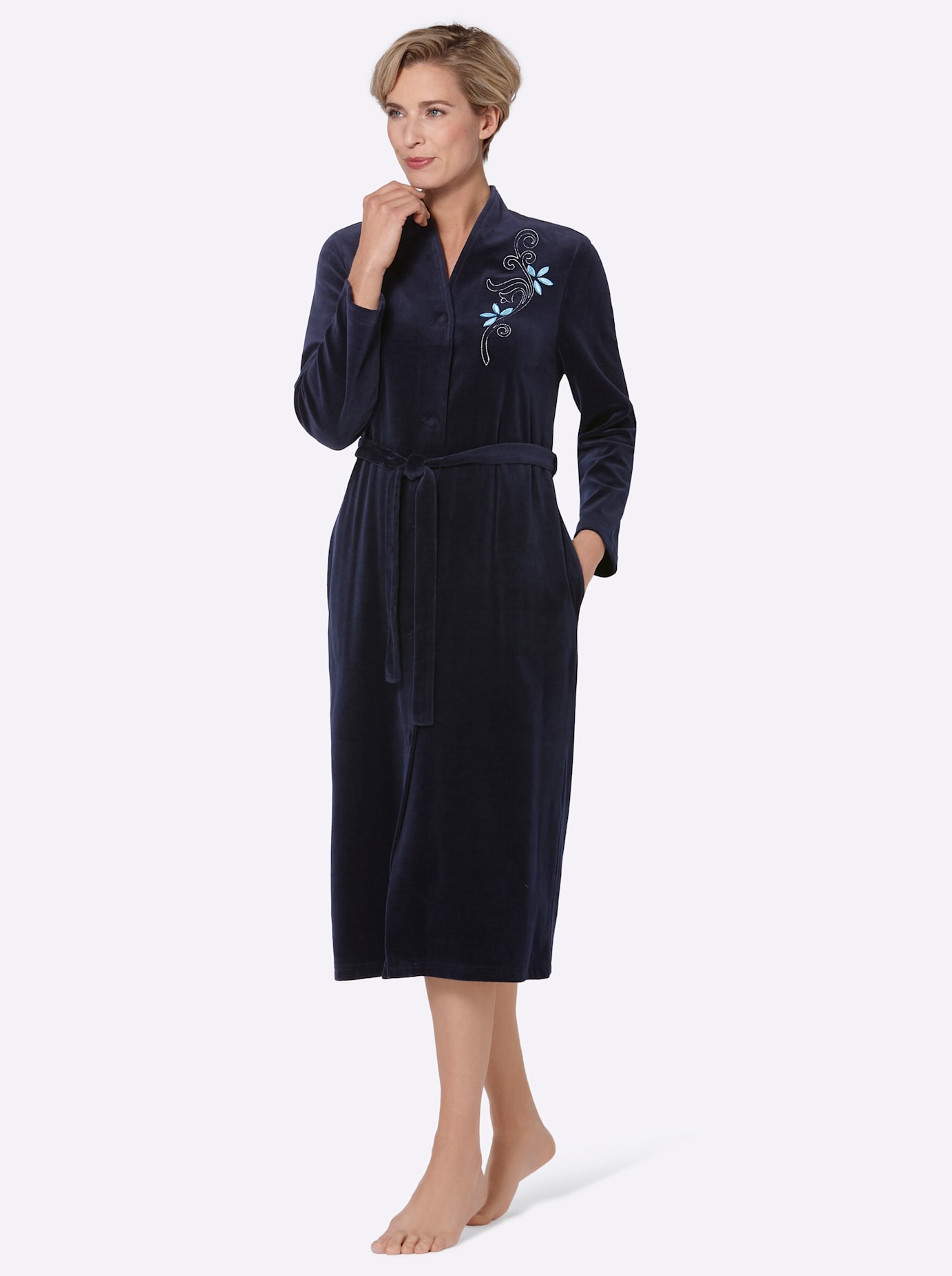 Miss Ulrike Damen Morgenmantel in blau, Größe 52/54