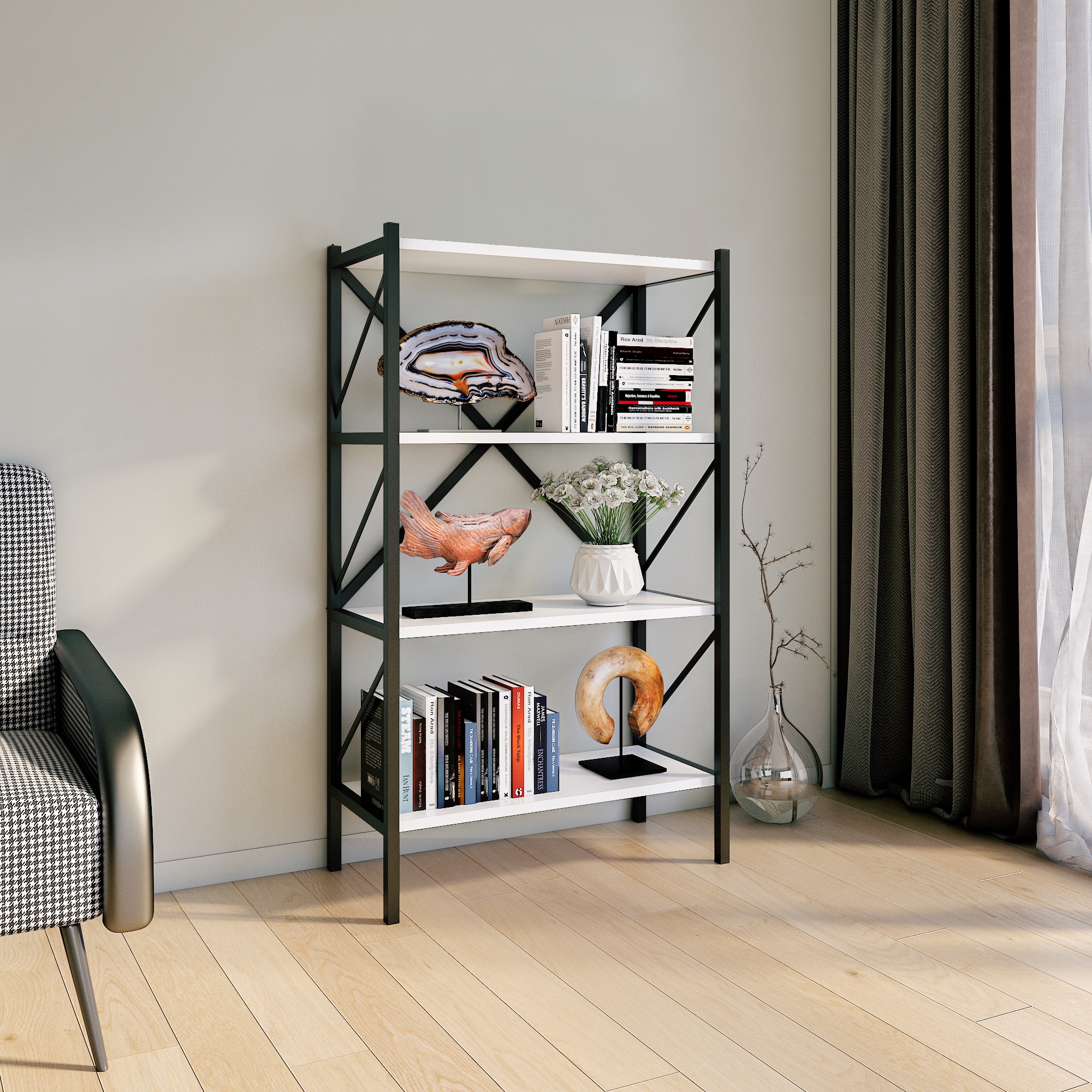 VCM Standregal »Holz Metall Stand Regal Büro Bücher Insasi 4fach«