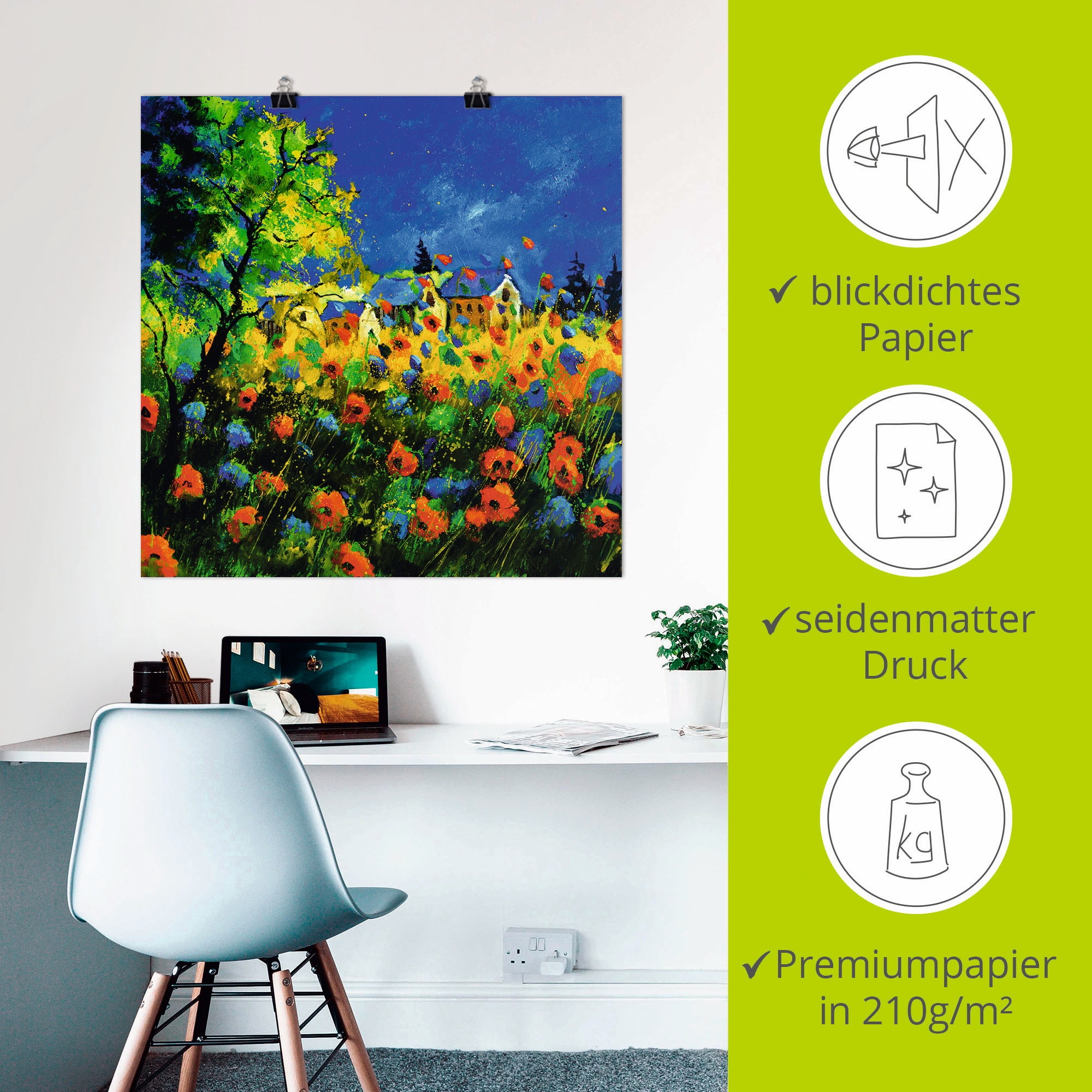 Artland Poster »Blaue und rote Mohnblumen«, Blumen, (1 St.), als Alubild, Leinwandbild, Wandaufkleber oder Poster in versch. Größen
