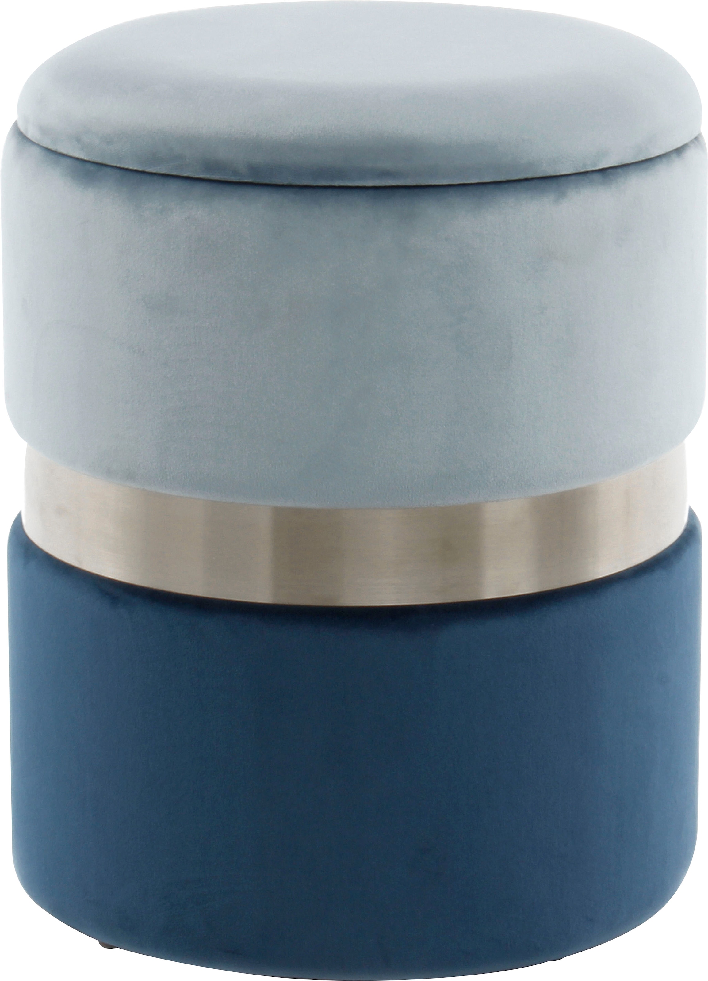 Kayoom Stauraumhocker »Hocker Zora 125 2er-Set, samtweicher Stoffbezug,runde elegante Form« Set, 2 Stk. tlg. edles Design mit Metallring, gepolstert, mit Stauraum