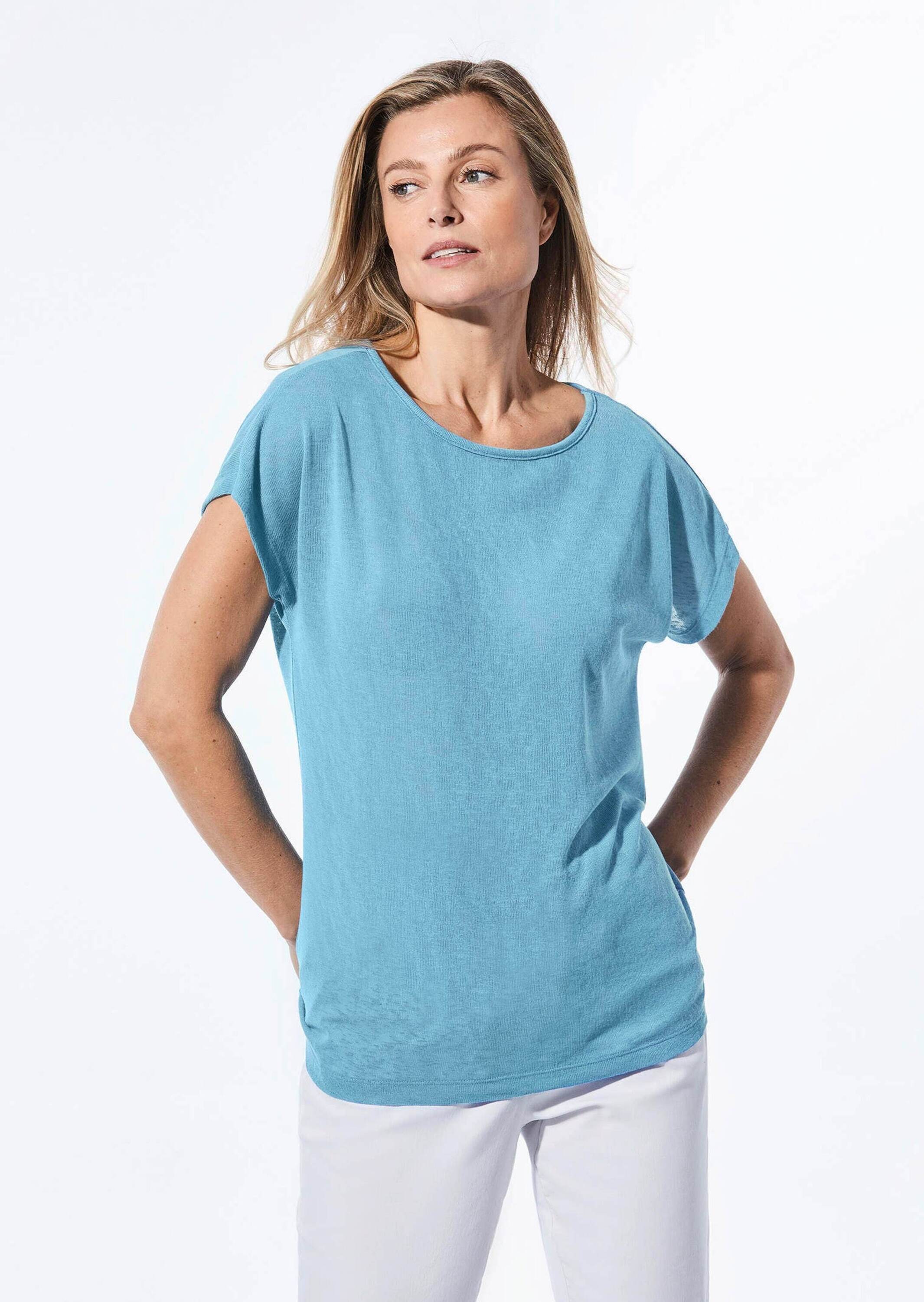 GOLDNER Kurzarmshirt »Kurzgröße Shirt in Leinenoptik«