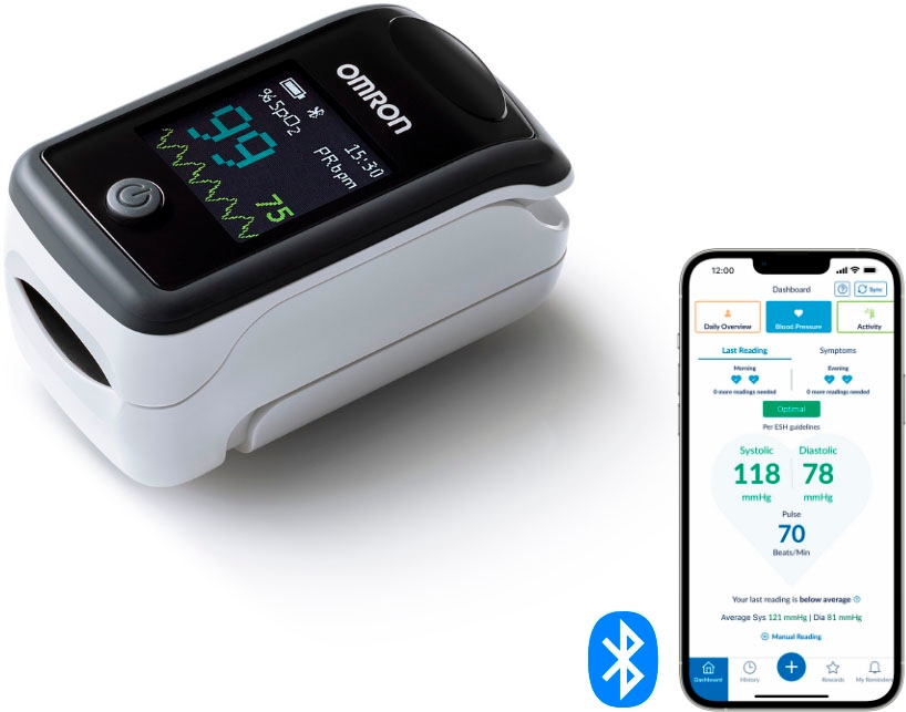 Omron Pulsoximeter »P300 Intelli IT Bluetooth-Fingerpulsoximeter«, zur Messung der Sauerstoffsättigung (SpO2) mit zugehöriger App