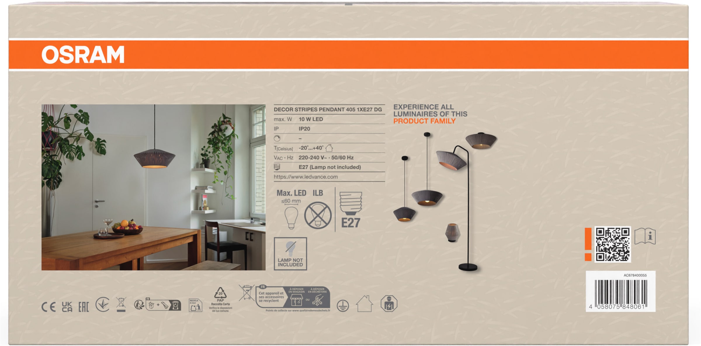 Osram Pendelleuchte »Decor Stripes« E27 1 Stk. Fassung E27, Stahl und Polyester