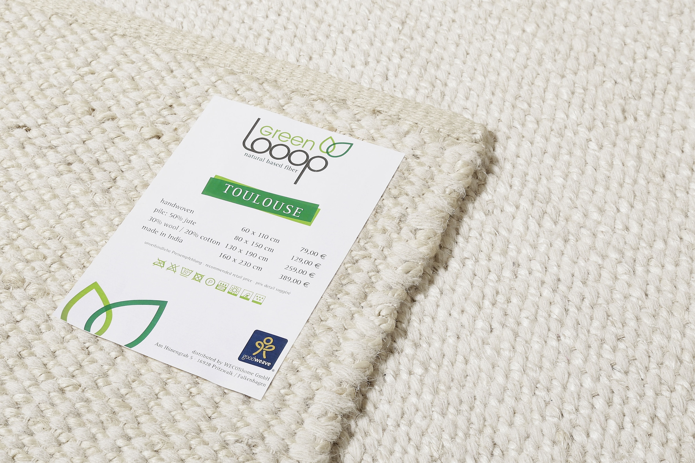Green Looop Teppich »Toulouse«, rechteckig, 10 mm Höhe, Naturfaser Teppich aus 50% Wolle 50% Jute, Wohnzimmer