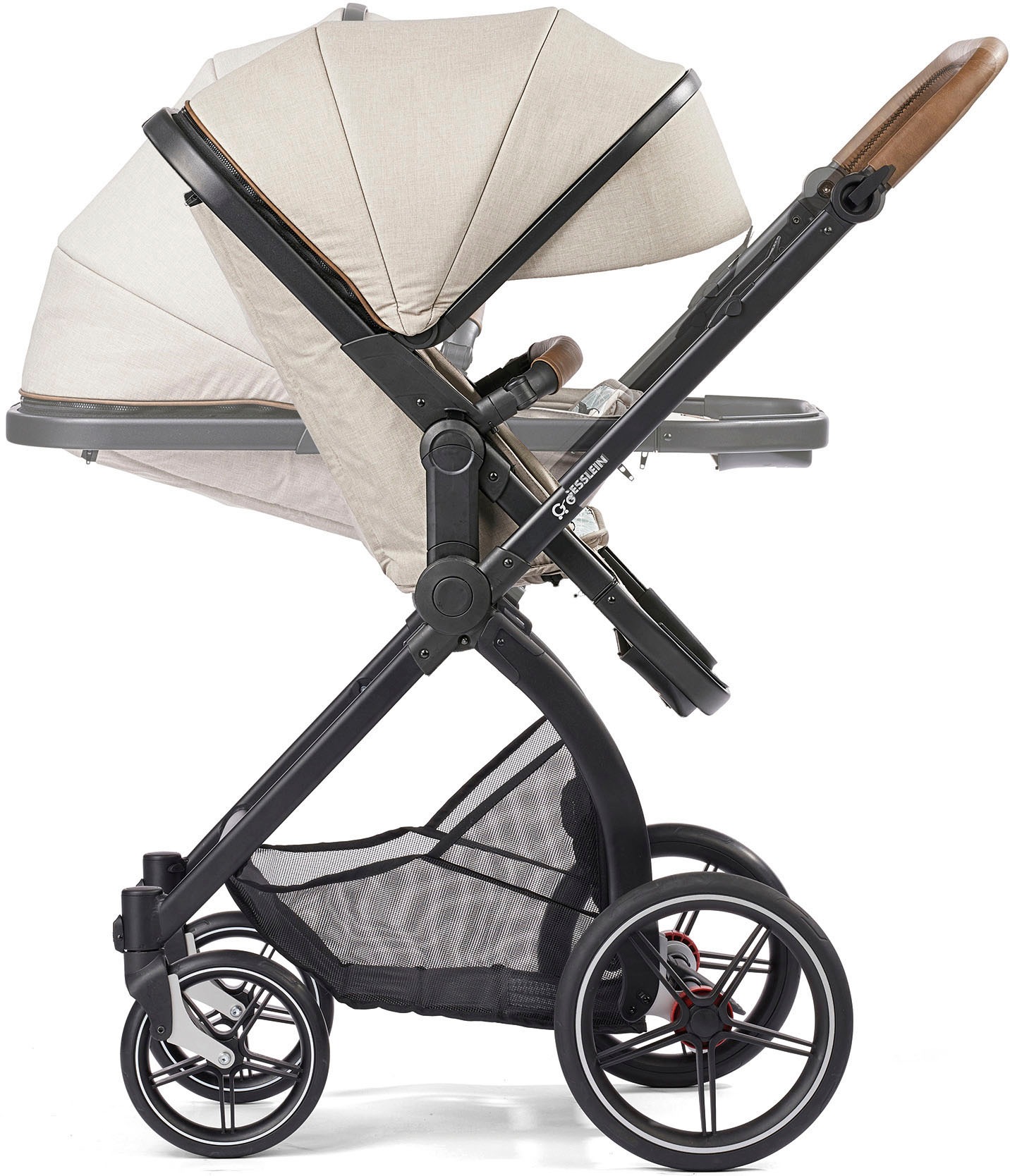 Gesslein Kombi-Kinderwagen »FX4 Soft+ mit Aufsatz Life, schwarz/cognac, schiefergrau«, mit Babywanne C3 und Babyschalenadapter
