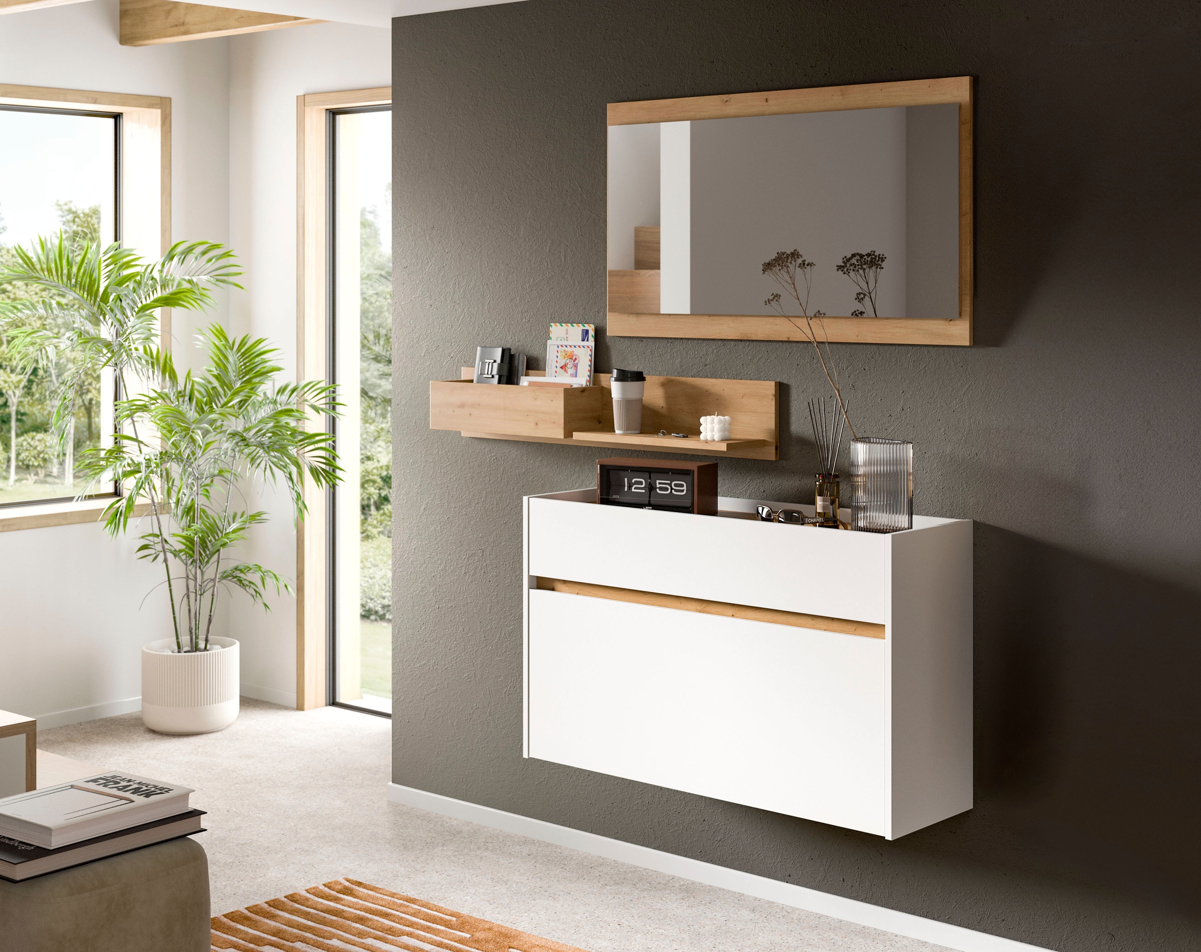 INOSIGN Garderoben-Set »EVRID, 3-teilig, Breite 140 cm, individuell hängbar & erweiterbar« best. aus: Kommode, Wandboard & Spiegel, 3 Stk. tlg.