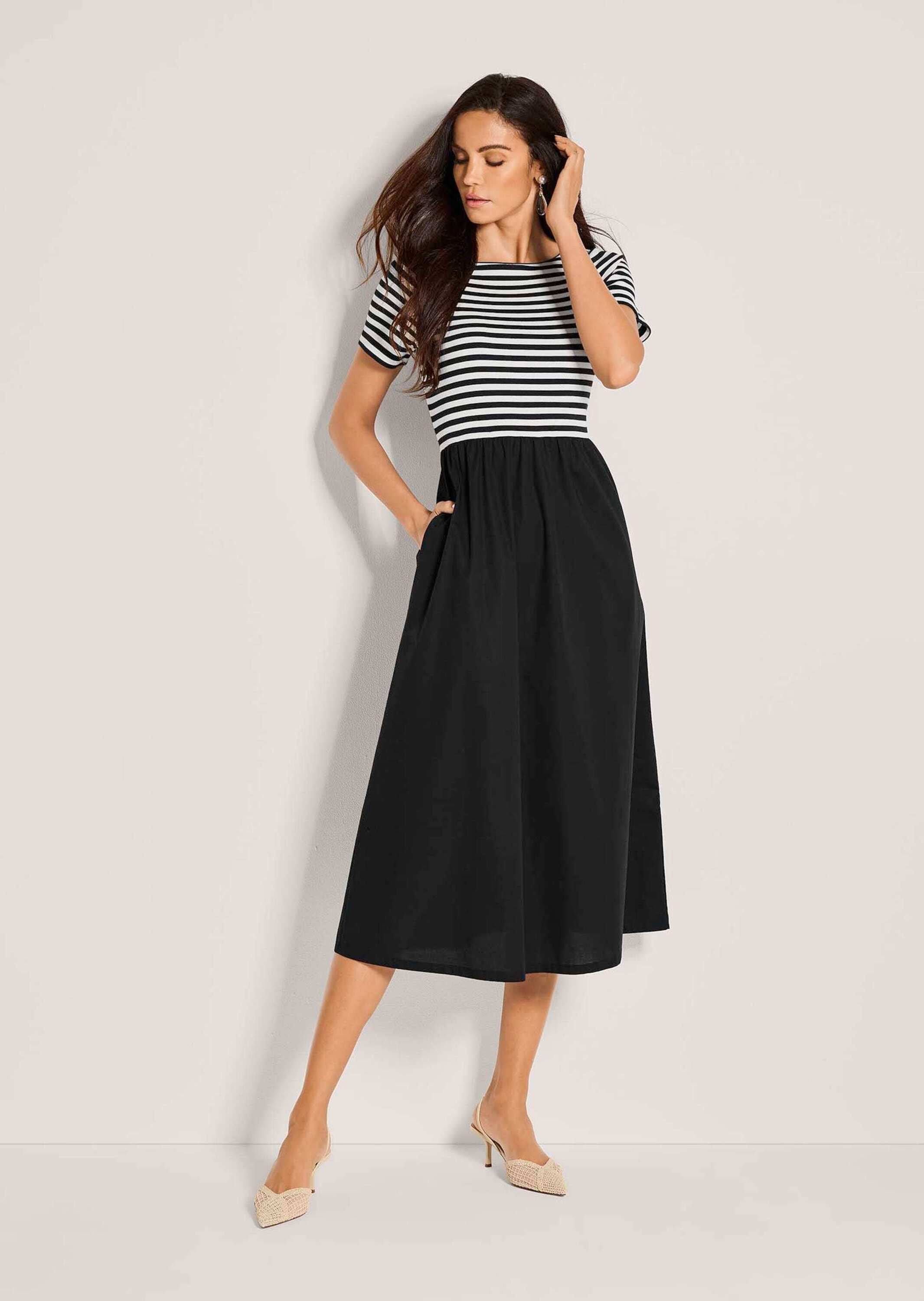 MADELEINE Midikleid »Jerseykleid Baumwollkleid mit Streifendetails« Nahttasche Seitennahttaschen