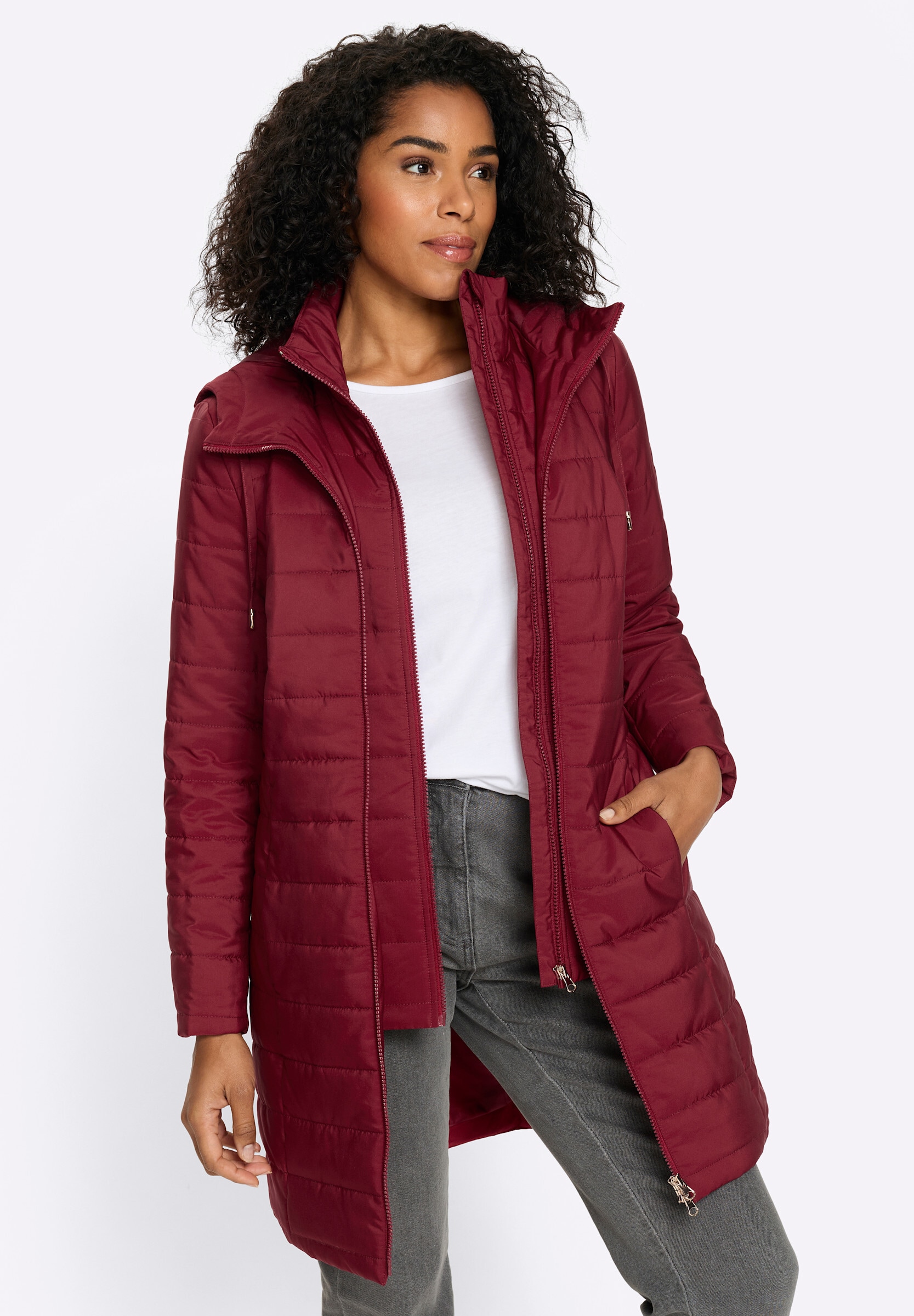 Sieh an! Steppjacke »Longjacke Longjacke in 2-in-1-Optik« mit Kapuze