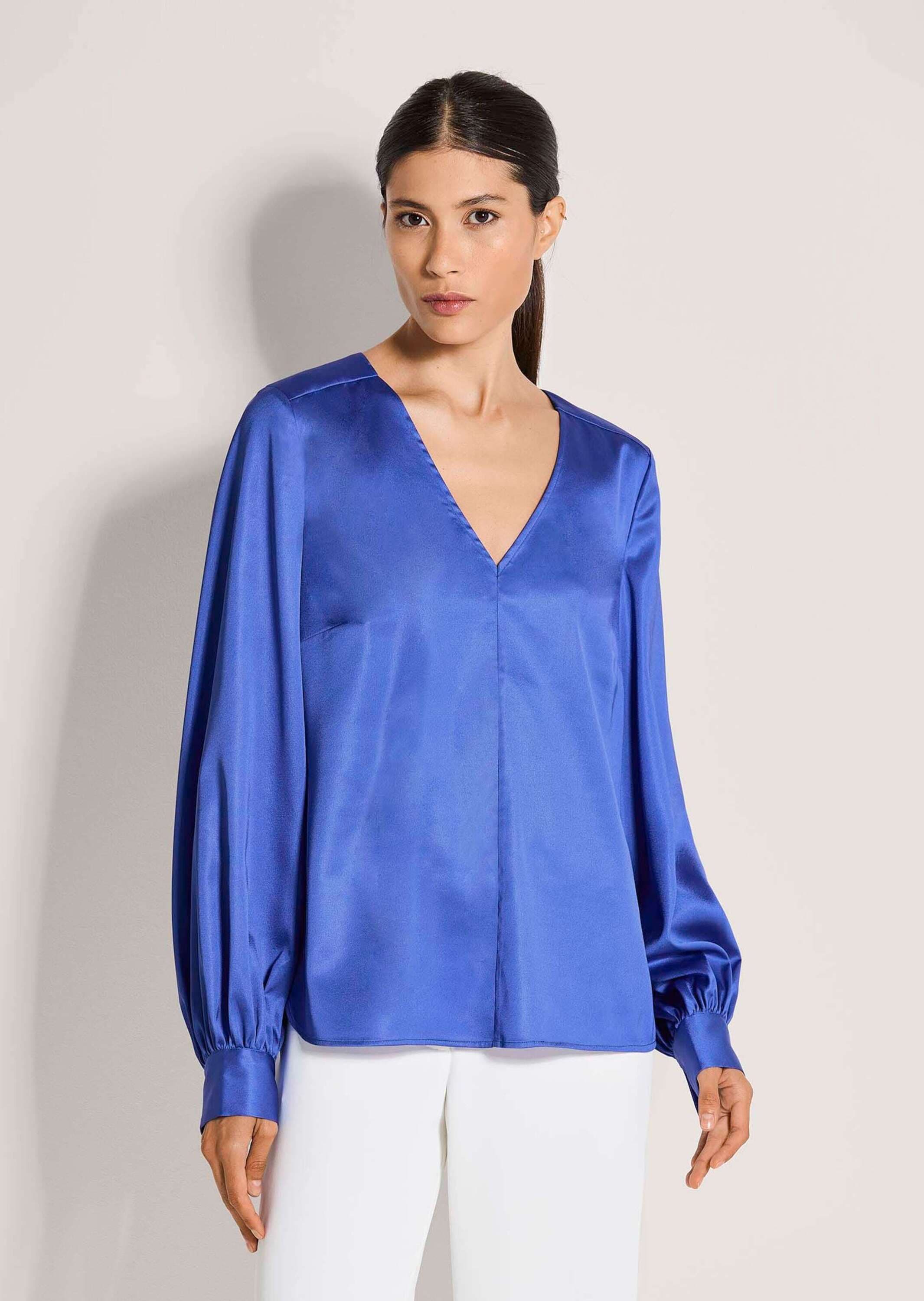 MADELEINE Langarmbluse »Satinbluse Blusenshirt mit schimmerndem Glanz« Markante Mittelnaht