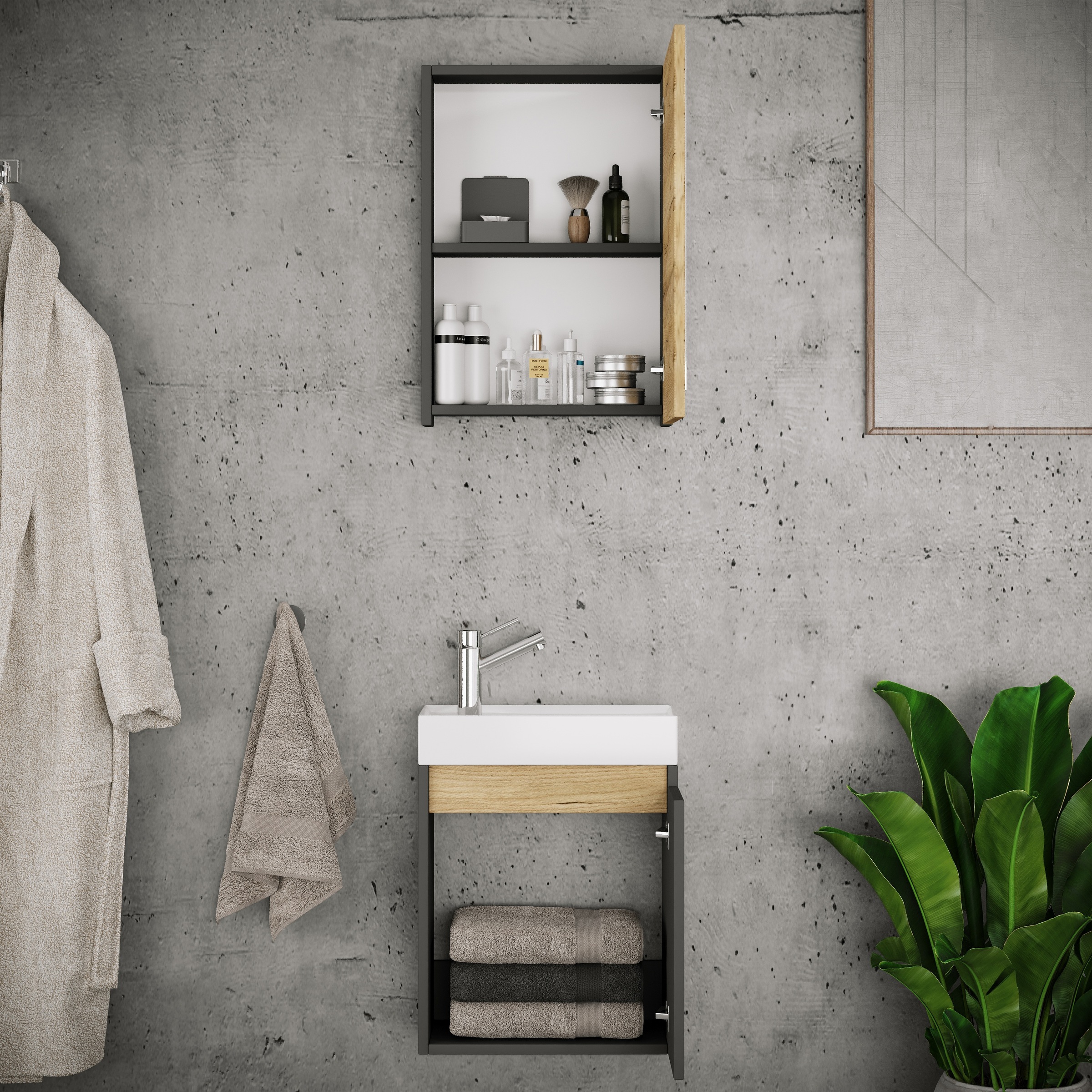 VCM Waschtisch »3 tlg. Hängeschrank Gäste-WC Waschbecken Softclose Cosila« 2 Stk. tlg.