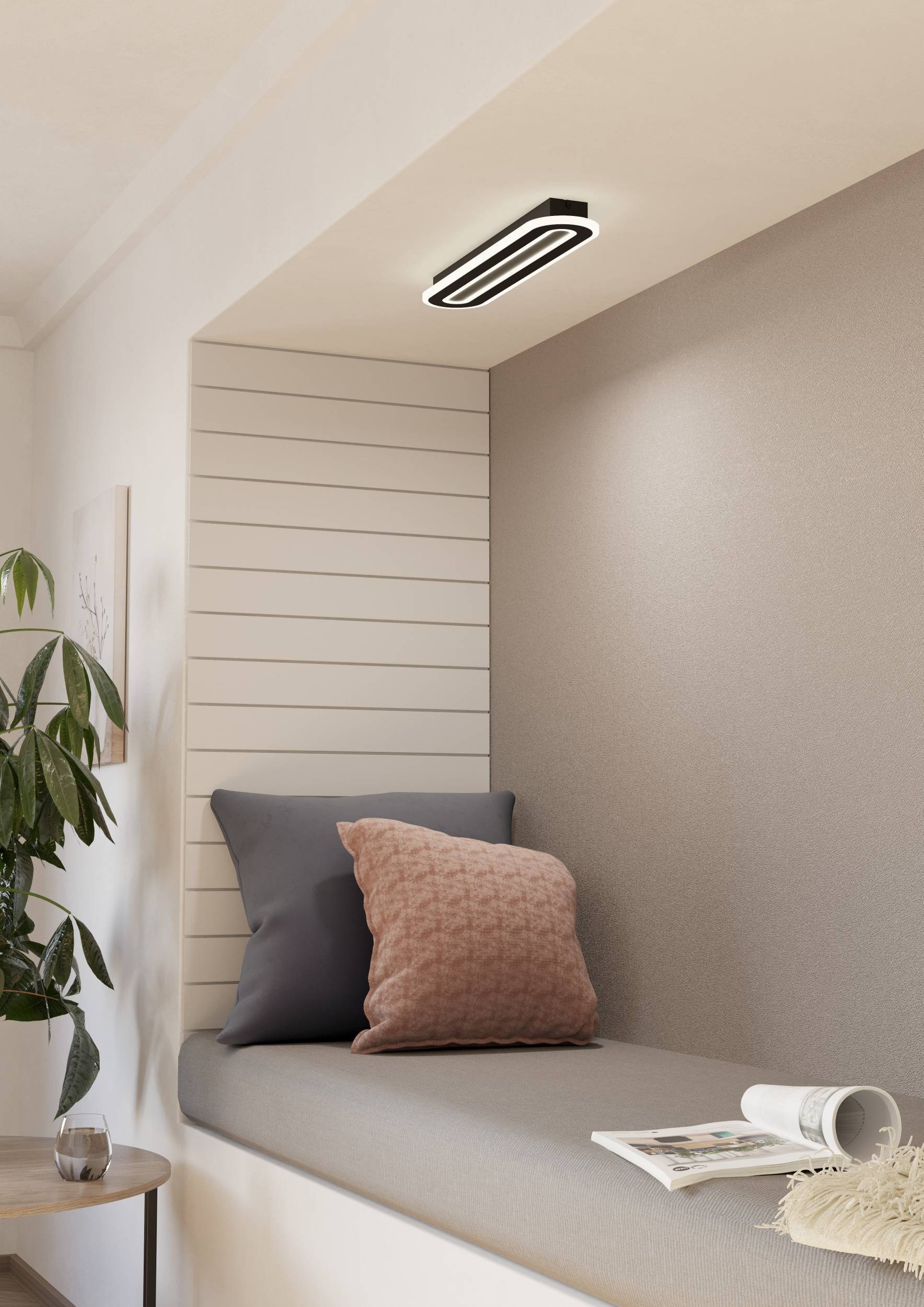 EGLO Deckenleuchte »Macchioni Deckenlampe, Küchenlampe aus Metall und Kusntoff, Lampe« LED-Modul 1 Stk. Kaltweiß | Neutralweiß | Warmweiß Wand-/Deckenleuchte - L55 x B12 x H4,5 cm - schwarz, weiß - 20W inkl.