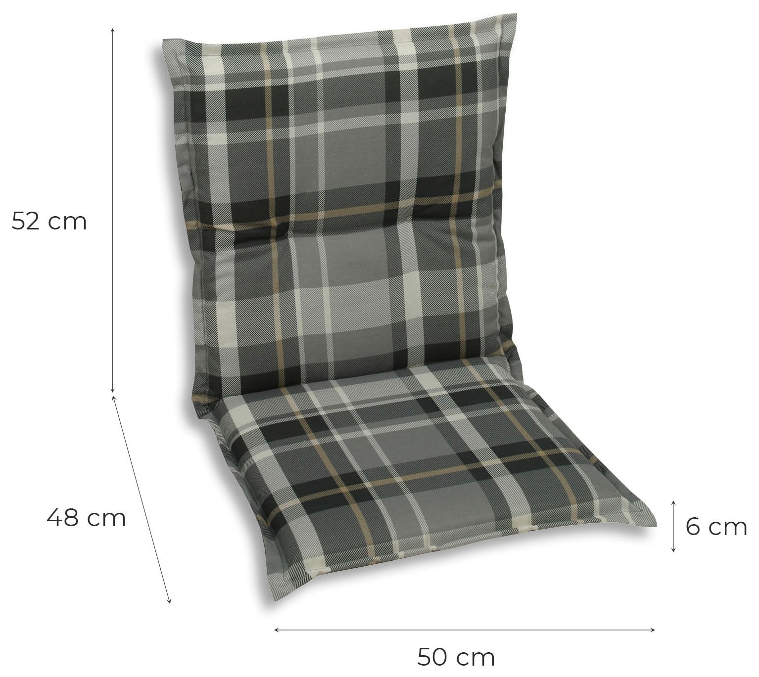 GO-DE Sesselauflage Karo grau - Maße BxLxH ca.: 50 cm x 100 cm x 6 cm