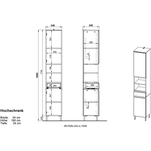 OTTO GERMANIA Kommode Unterschrank, und Beleuchtung, Hochschrank Schrank, Spiegel, bei St.), (5 Badmöbel-Set »Torrance«,