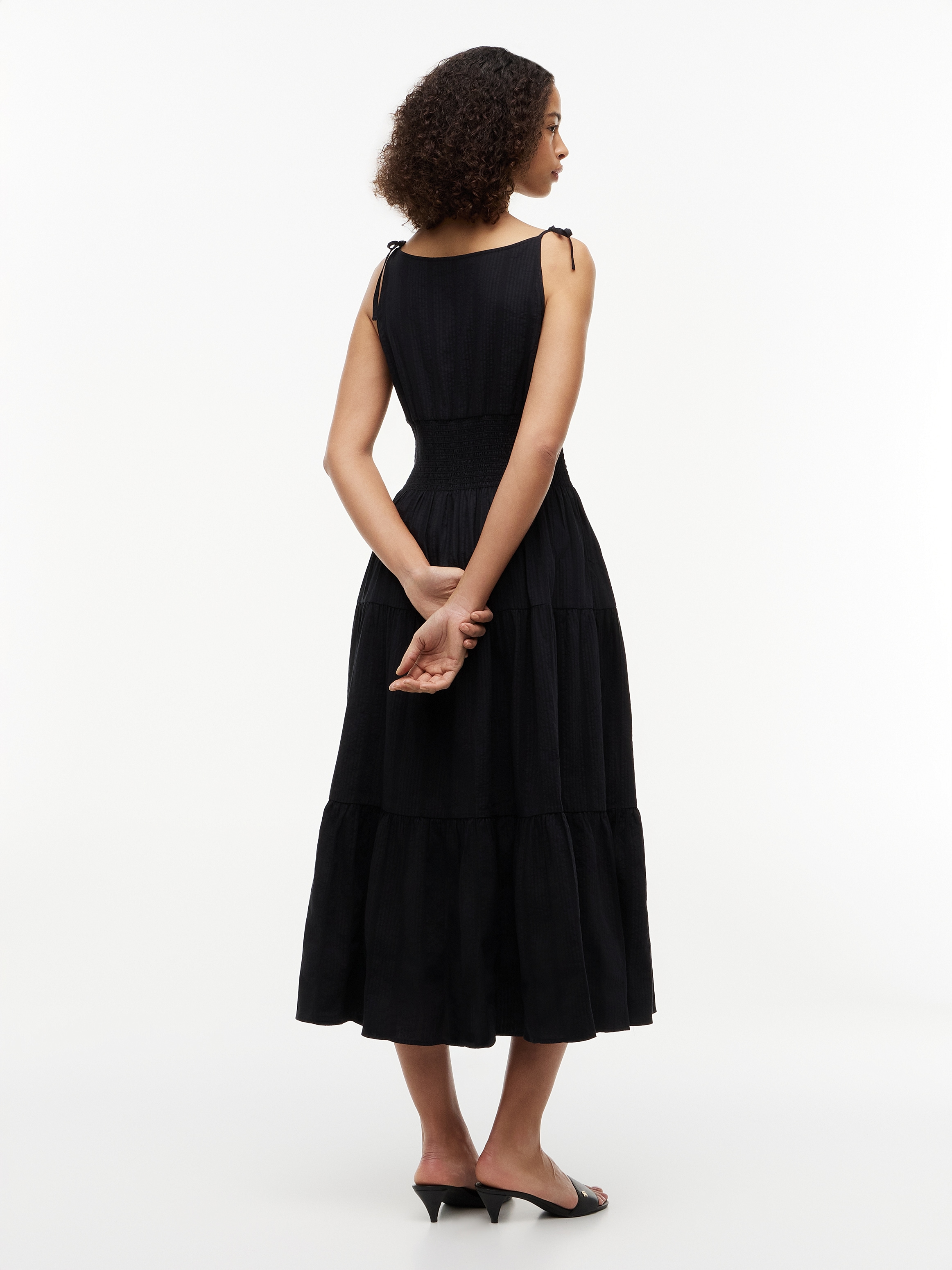 Tommy Hilfiger Trägerkleid »SMOCK TIE NS MIDI DRESS« Ohne Tasche Baumwollmischung, Smok-Einsatz