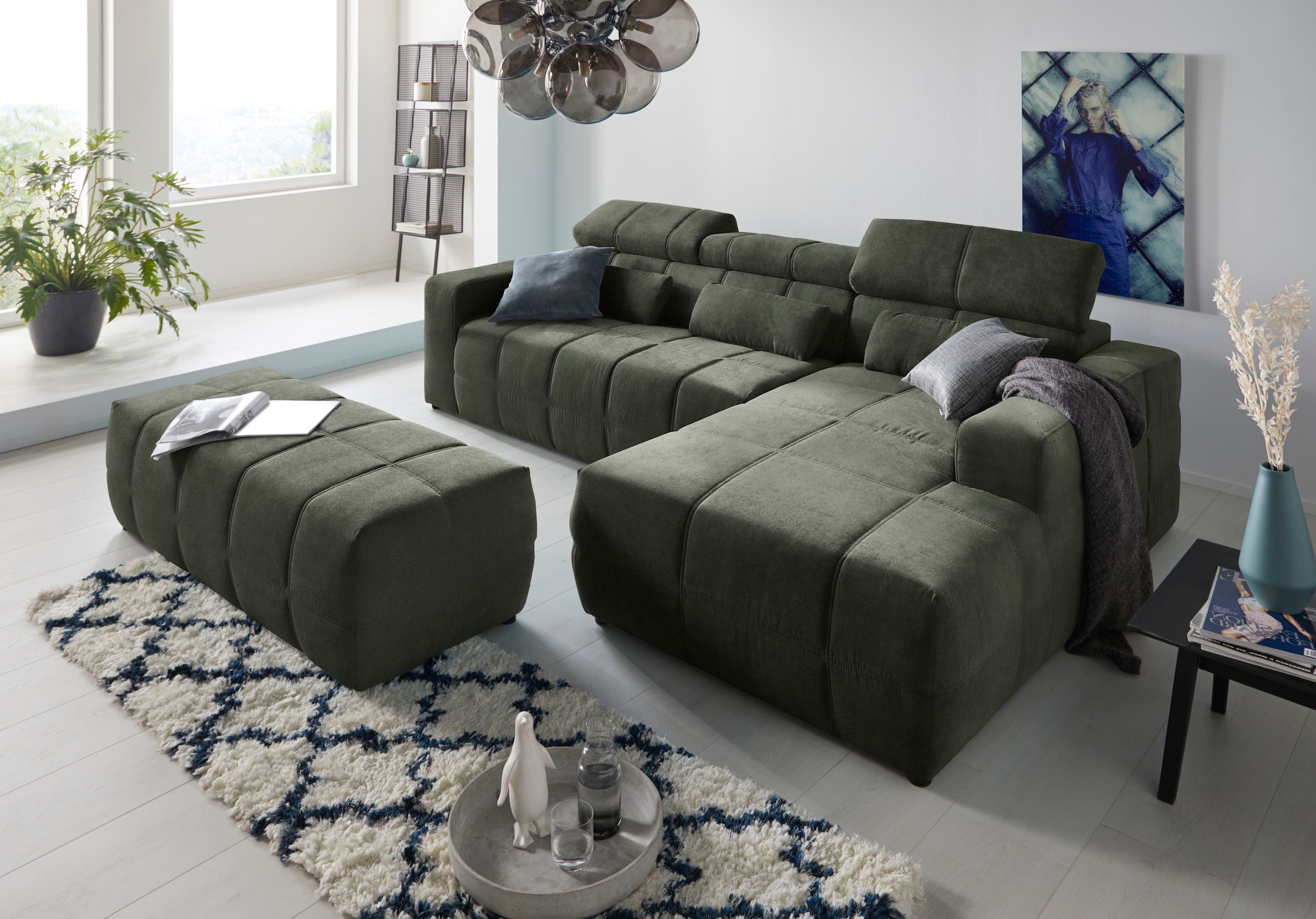 DOMO collection Ecksofa »Brandon große Ausführung B/T/H: 289/177/80 cm, auch in Leder und Cord«, mit Kopfteilverstellung, wahlweise Sitztiefenverstellung, L-Form